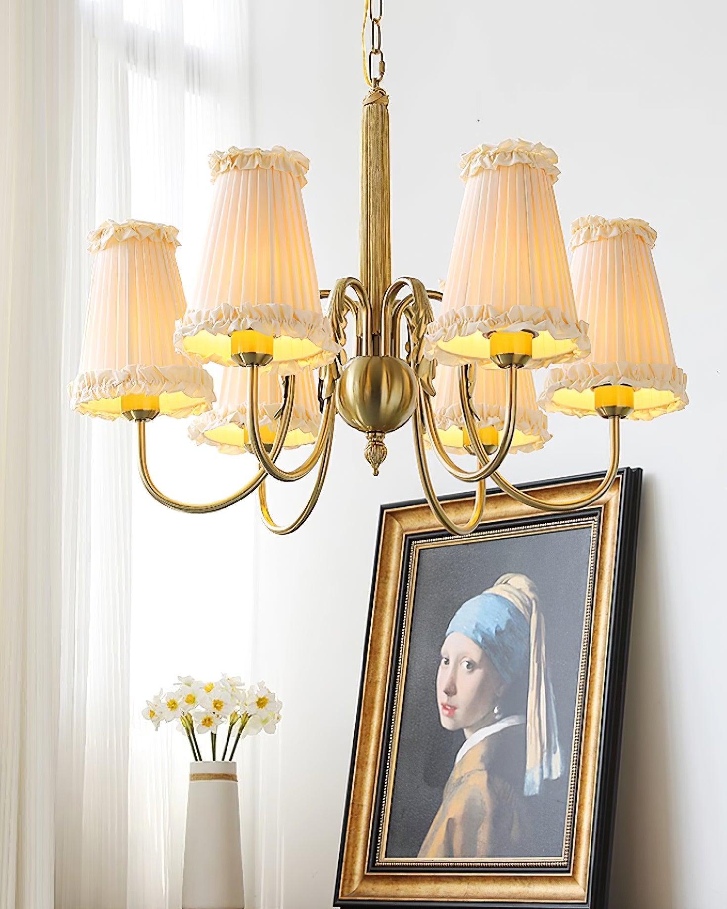 Faylin Vintage Brass Chandelier with Pleated Shades - Letslighting