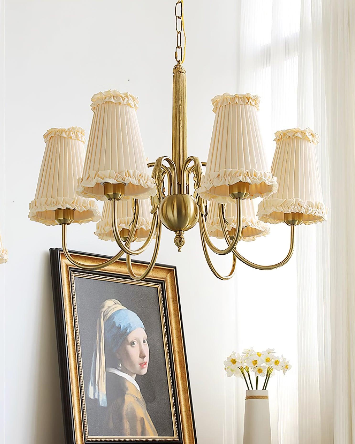 Faylin Vintage Brass Chandelier with Pleated Shades - Letslighting