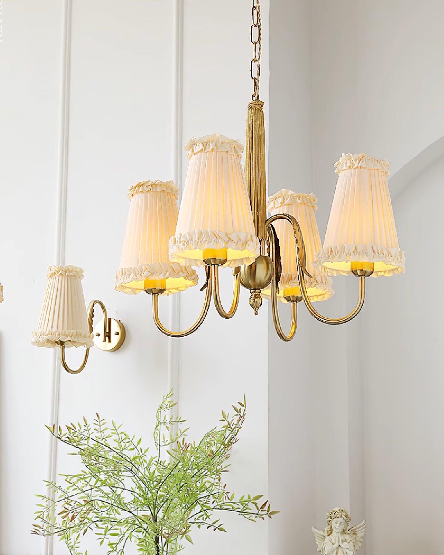 Faylin Vintage Brass Chandelier with Pleated Shades - Letslighting