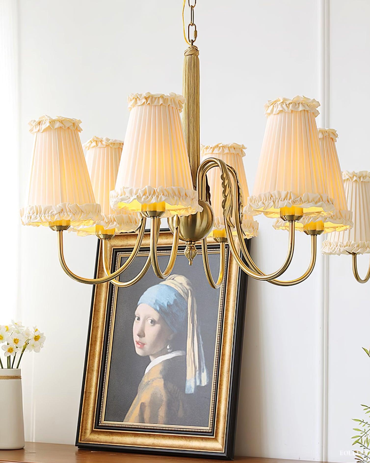 Faylin Vintage Brass Chandelier with Pleated Shades - Letslighting