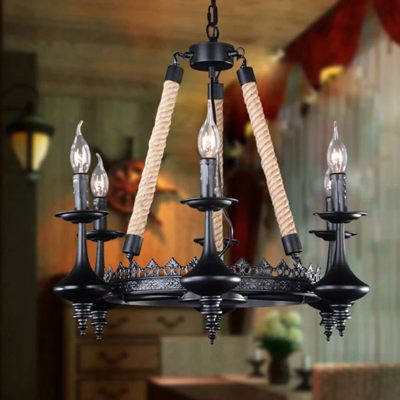 Epoch Retro Candle Chandelier Metal Rope Restaurant Bar