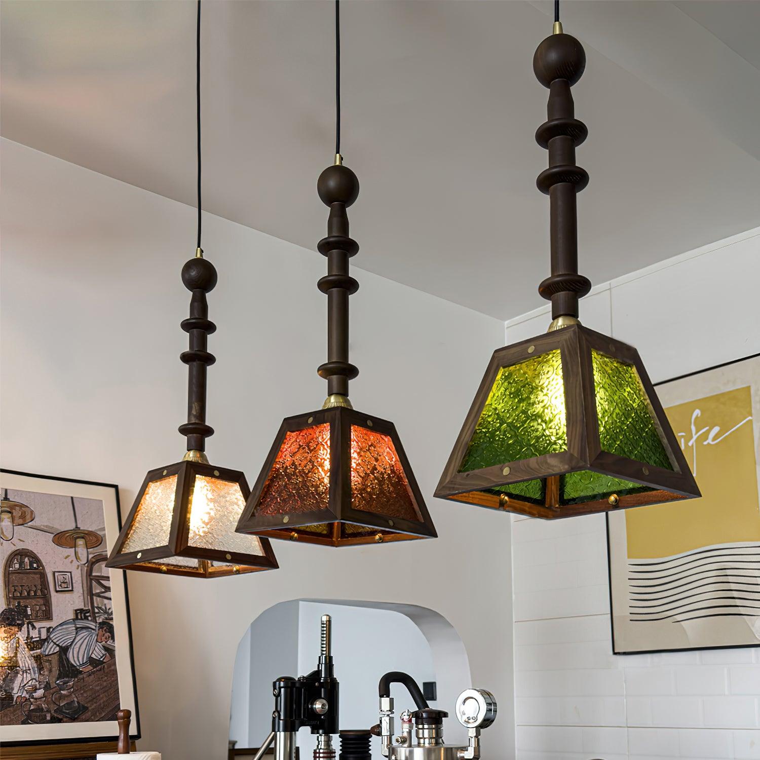 Alsorisra Elegance Vintage Glass Wood Pendant Light - Letslighting