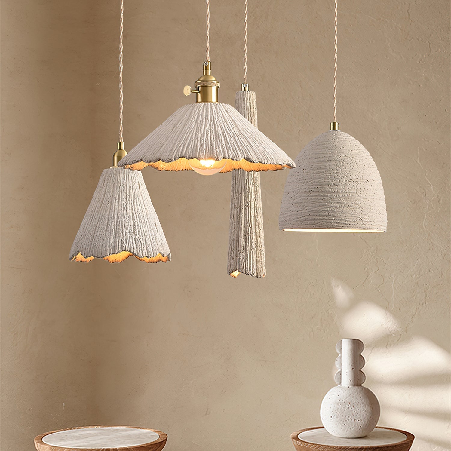 Microcement Pendant Lamp Adjustable Fabric Shade - Letslighting