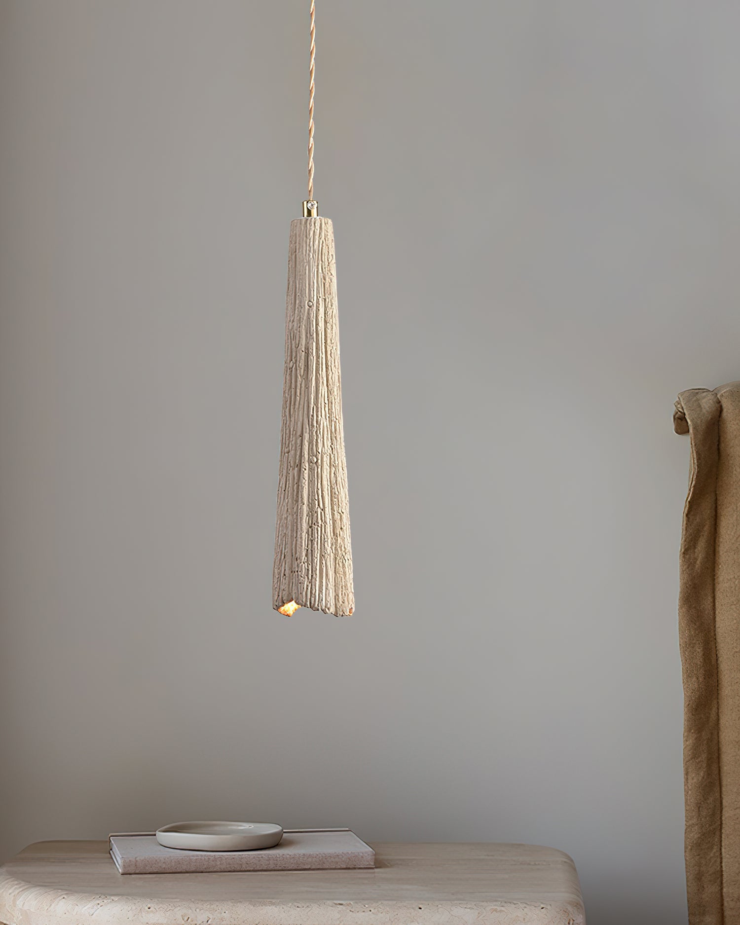 Microcement Pendant Lamp Adjustable Fabric Shade - Letslighting
