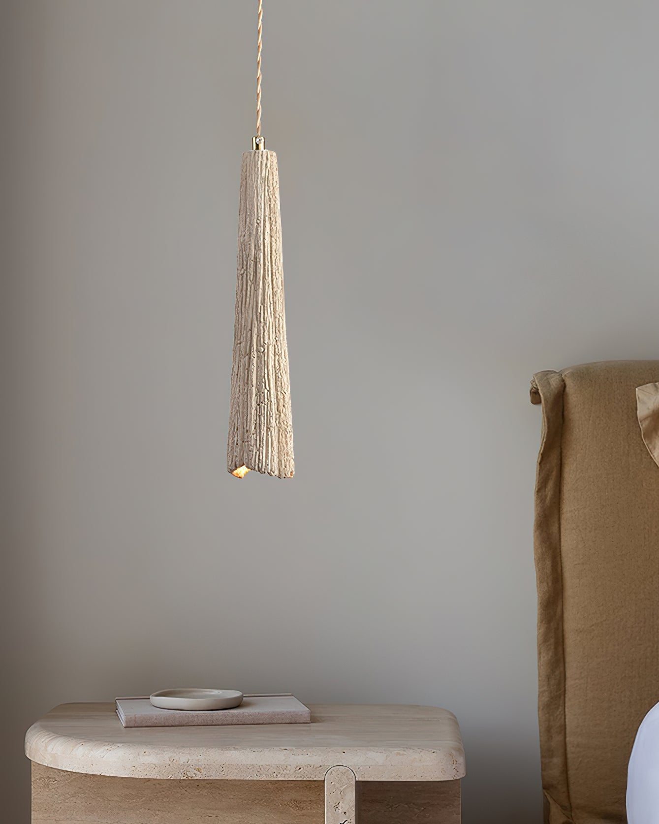 Microcement Pendant Lamp Adjustable Fabric Shade - Letslighting