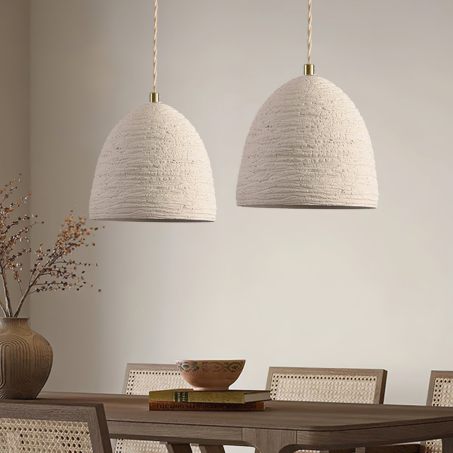 Microcement Pendant Lamp Adjustable Fabric Shade - Letslighting