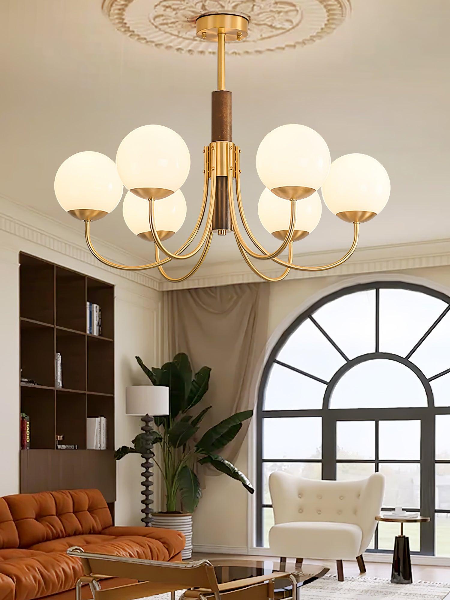 Lustra Chandelier Midas Touch Walnut Sphere Brass - Letslighting