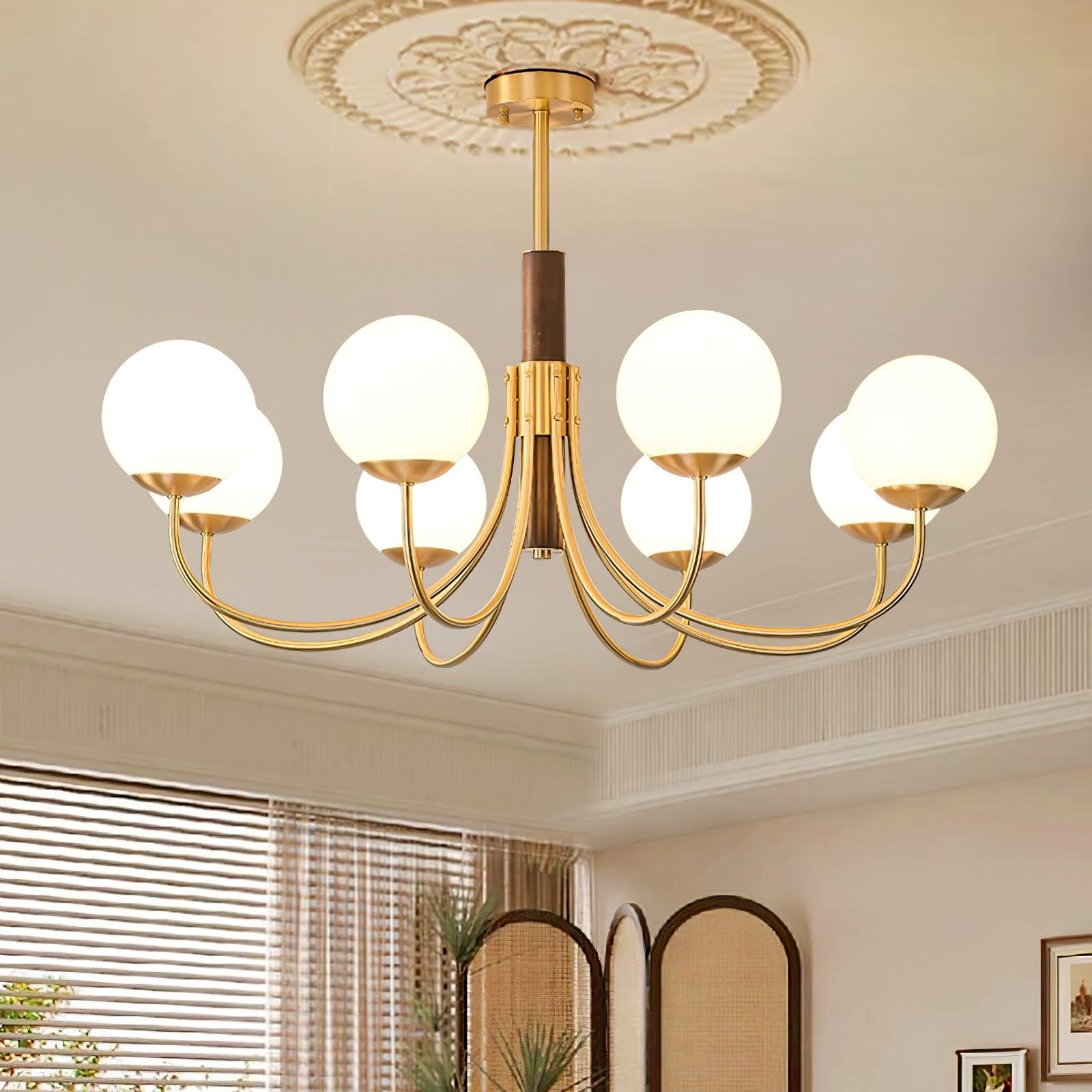 Lustra Chandelier Midas Touch Walnut Sphere Brass - Letslighting