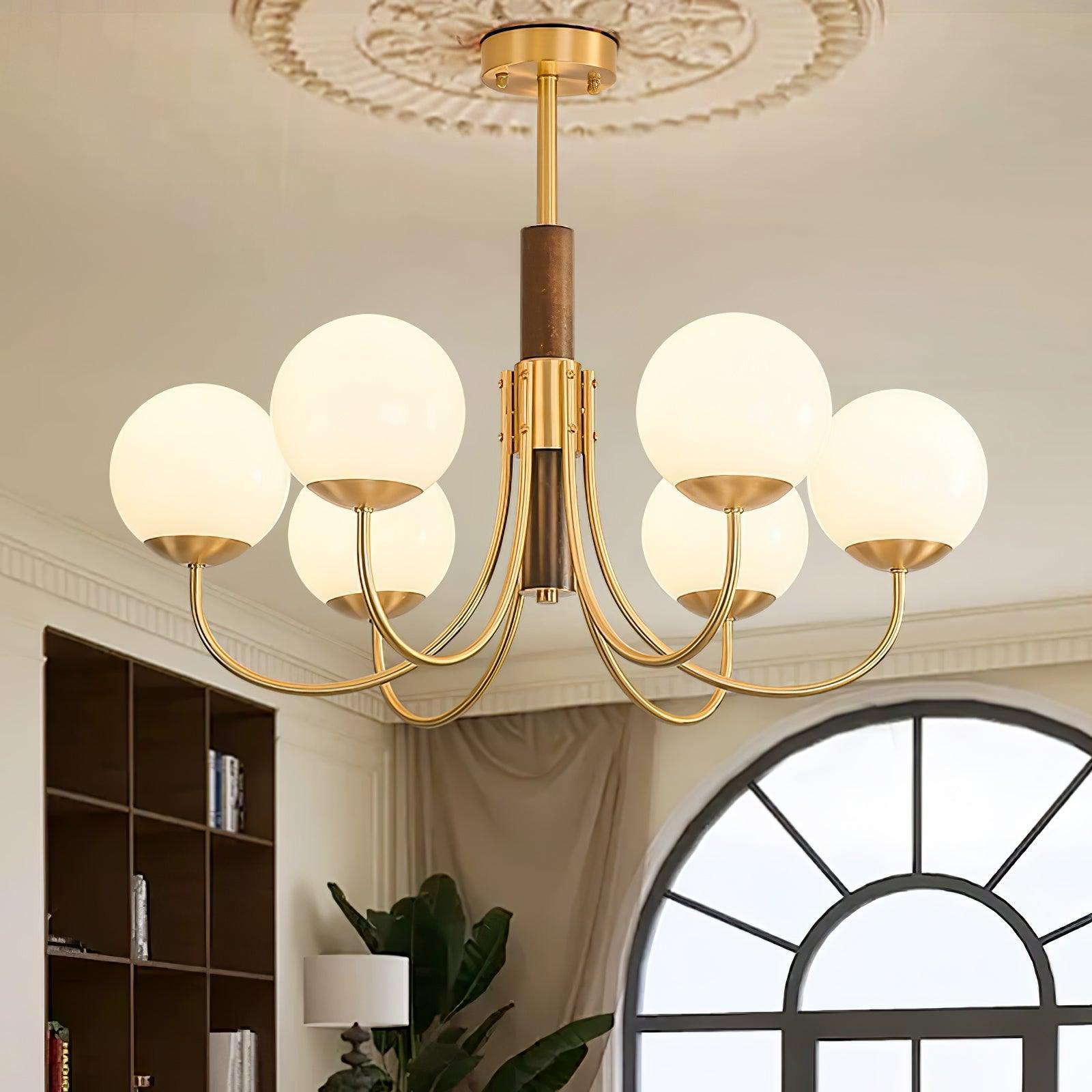 Lustra Chandelier Midas Touch Walnut Sphere Brass - Letslighting