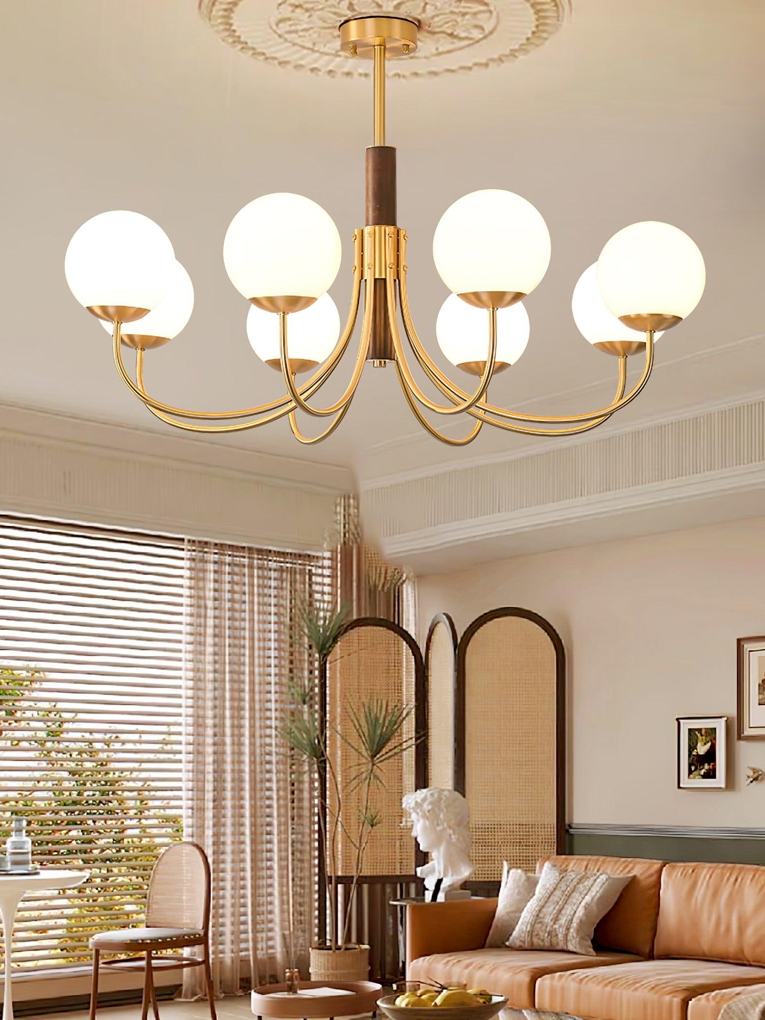 Lustra Chandelier Midas Touch Walnut Sphere Brass - Letslighting
