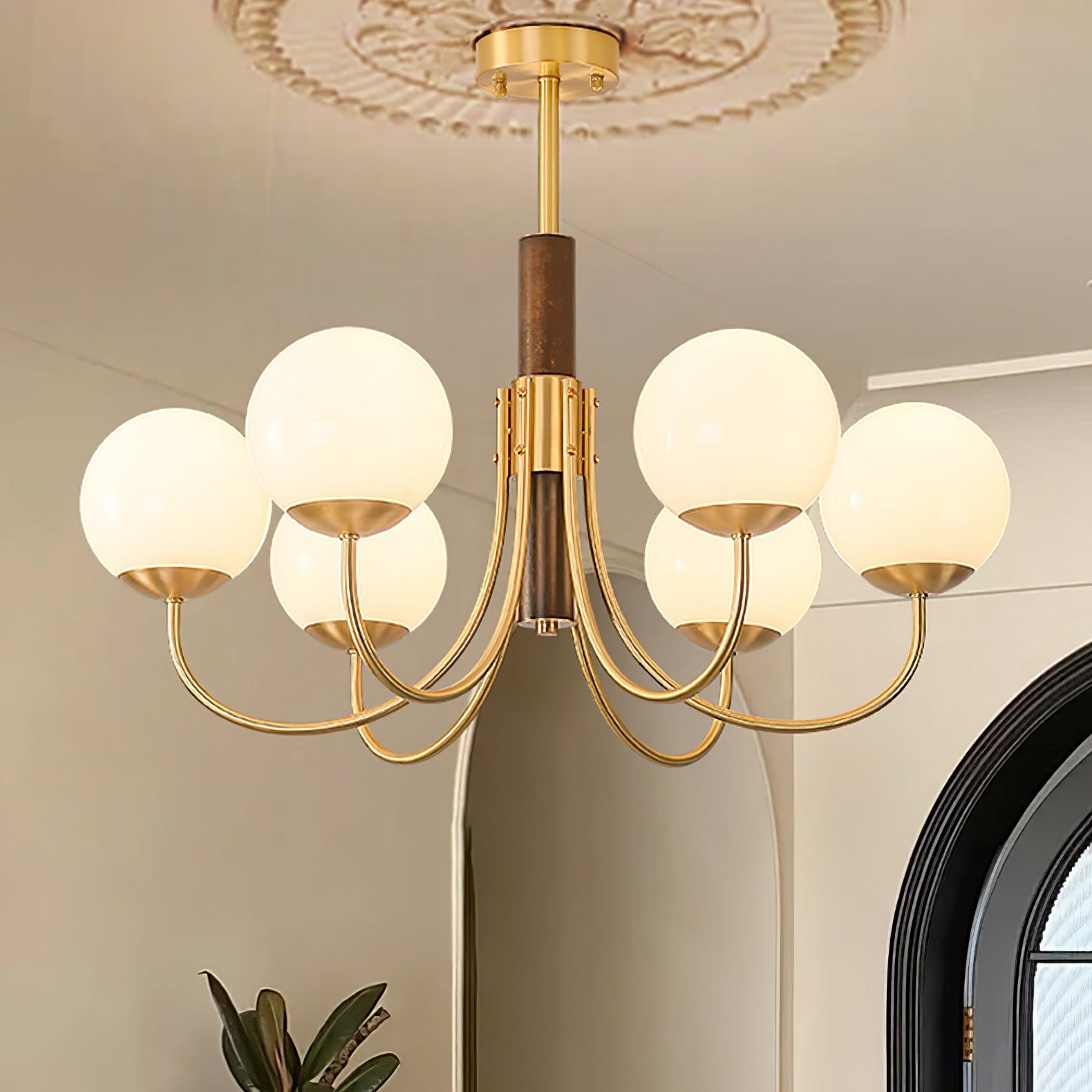 Lustra Chandelier Midas Touch Walnut Sphere Brass - Letslighting