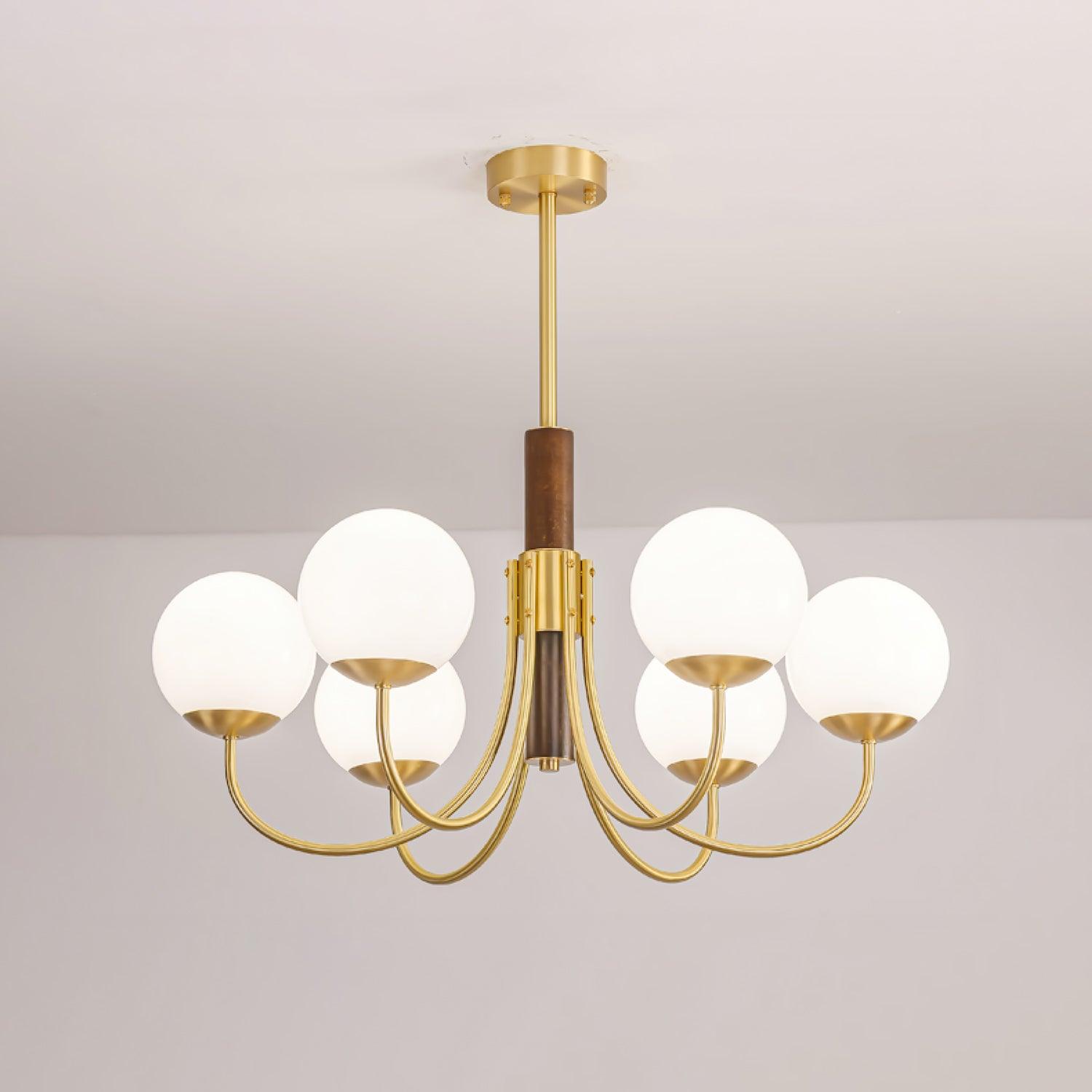 Lustra Chandelier Midas Touch Walnut Sphere Brass - Letslighting