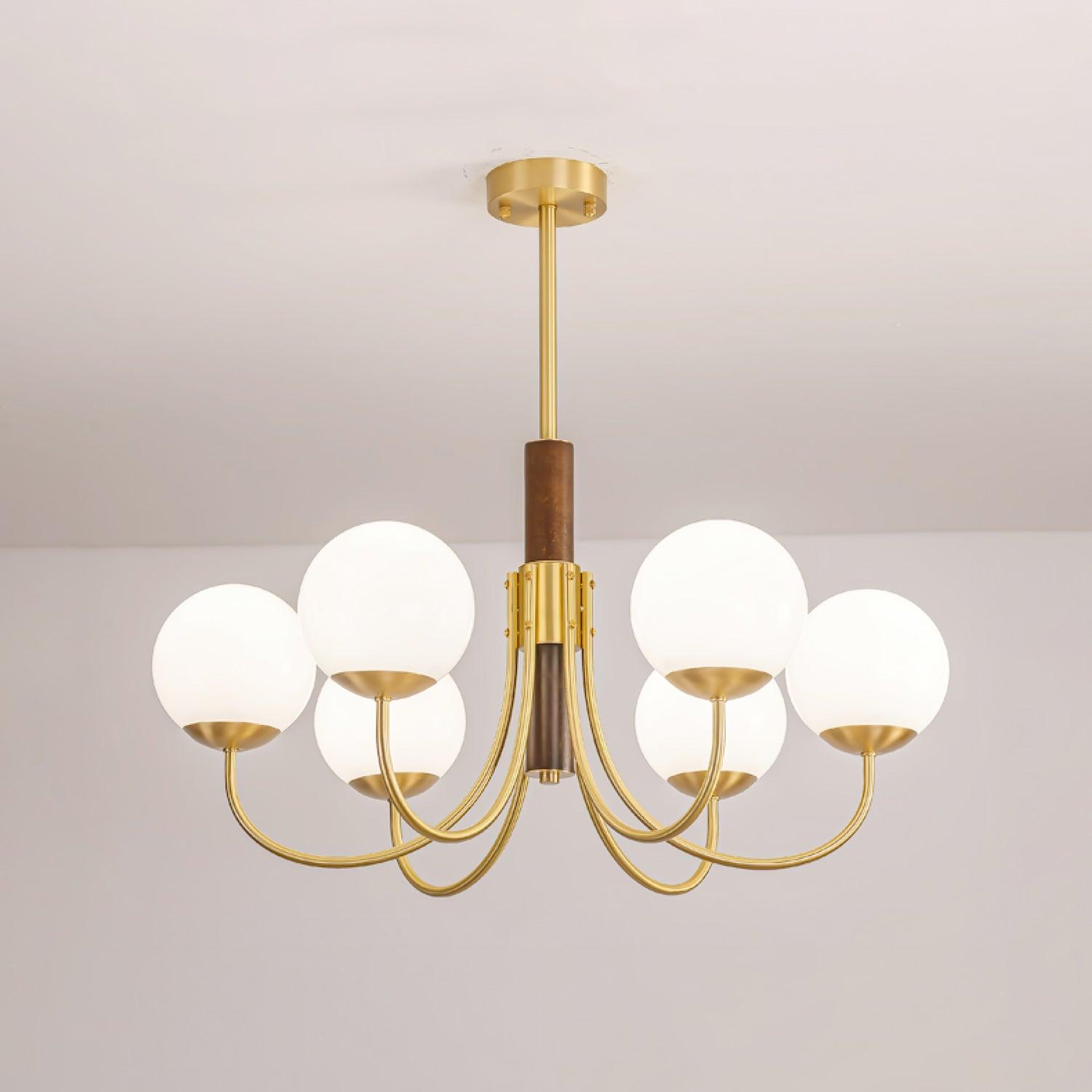 Lustra Chandelier Midas Touch Walnut Sphere Brass - Letslighting