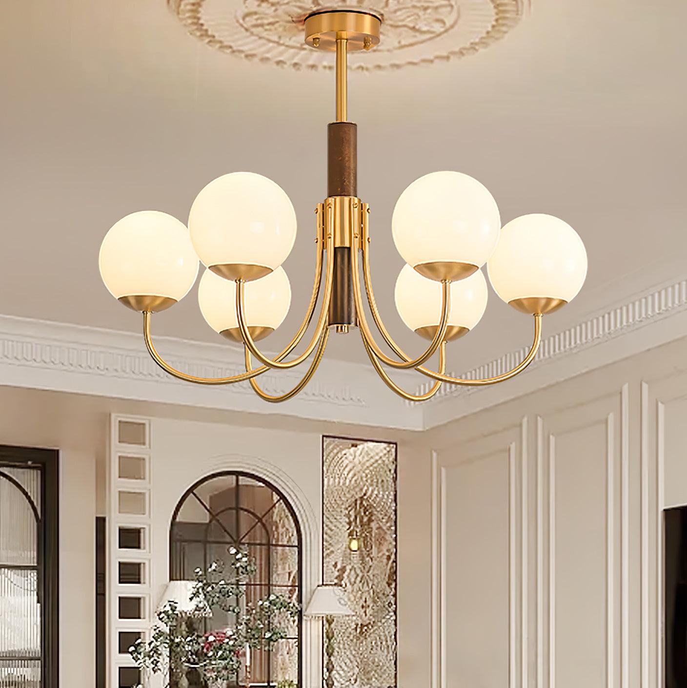 Lustra Chandelier Midas Touch Walnut Sphere Brass - Letslighting