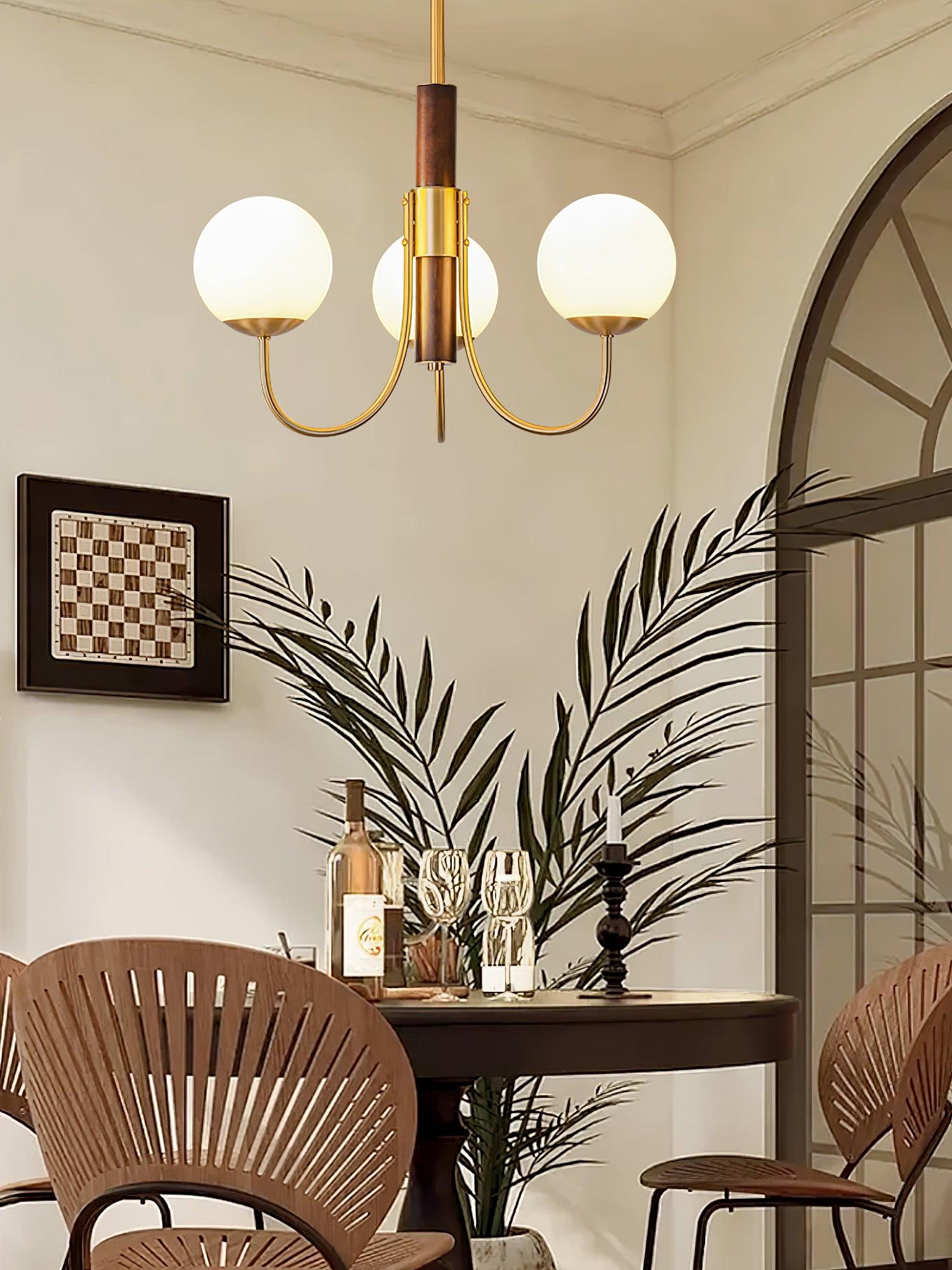 Lustra Chandelier Midas Touch Walnut Sphere Brass - Letslighting