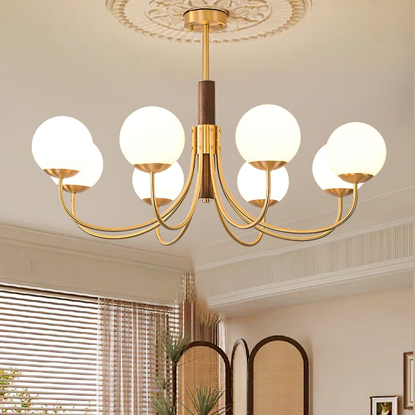 Lustra Chandelier Midas Touch Walnut Sphere Brass - Letslighting
