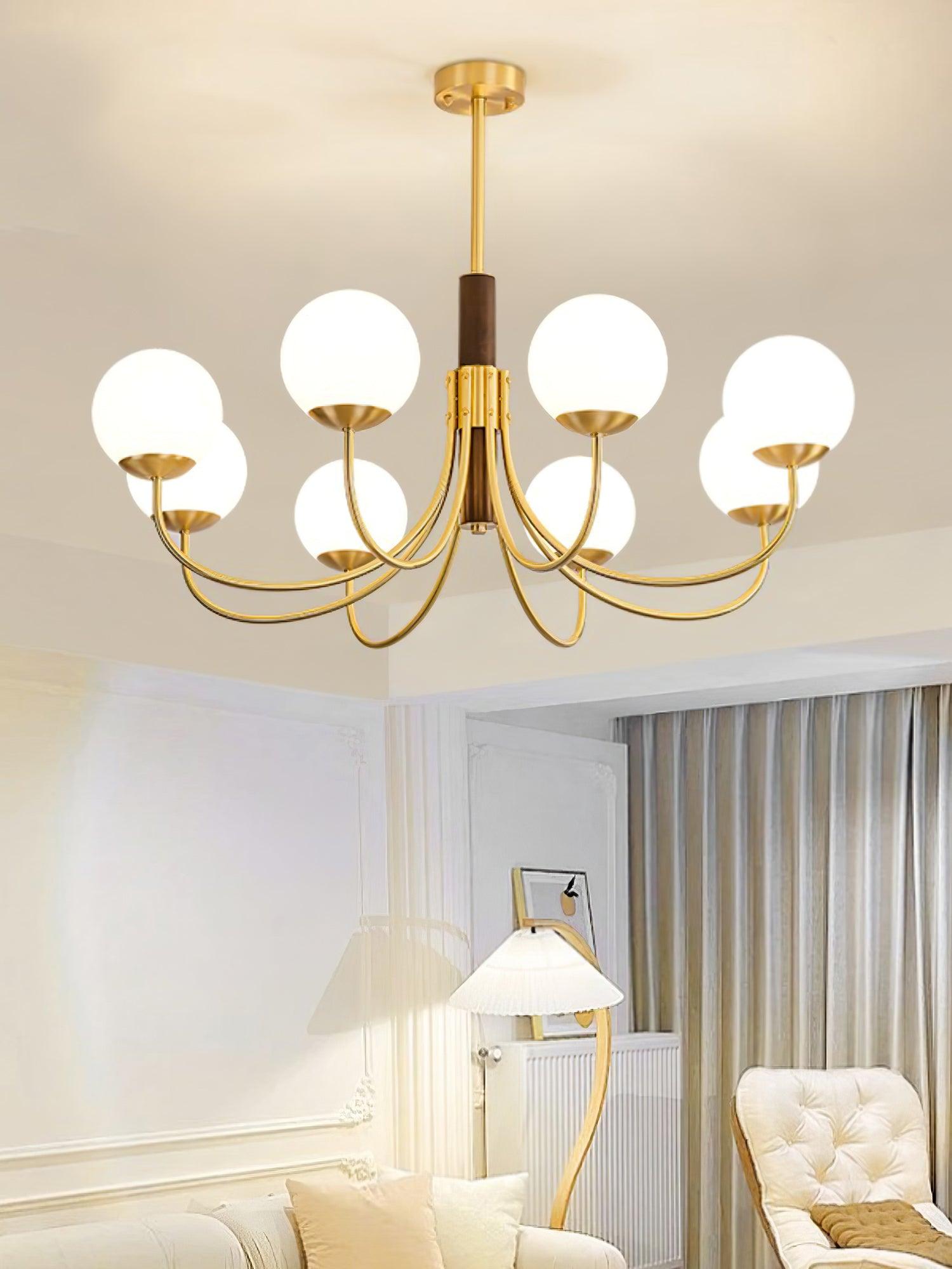 Lustra Chandelier Midas Touch Walnut Sphere Brass - Letslighting