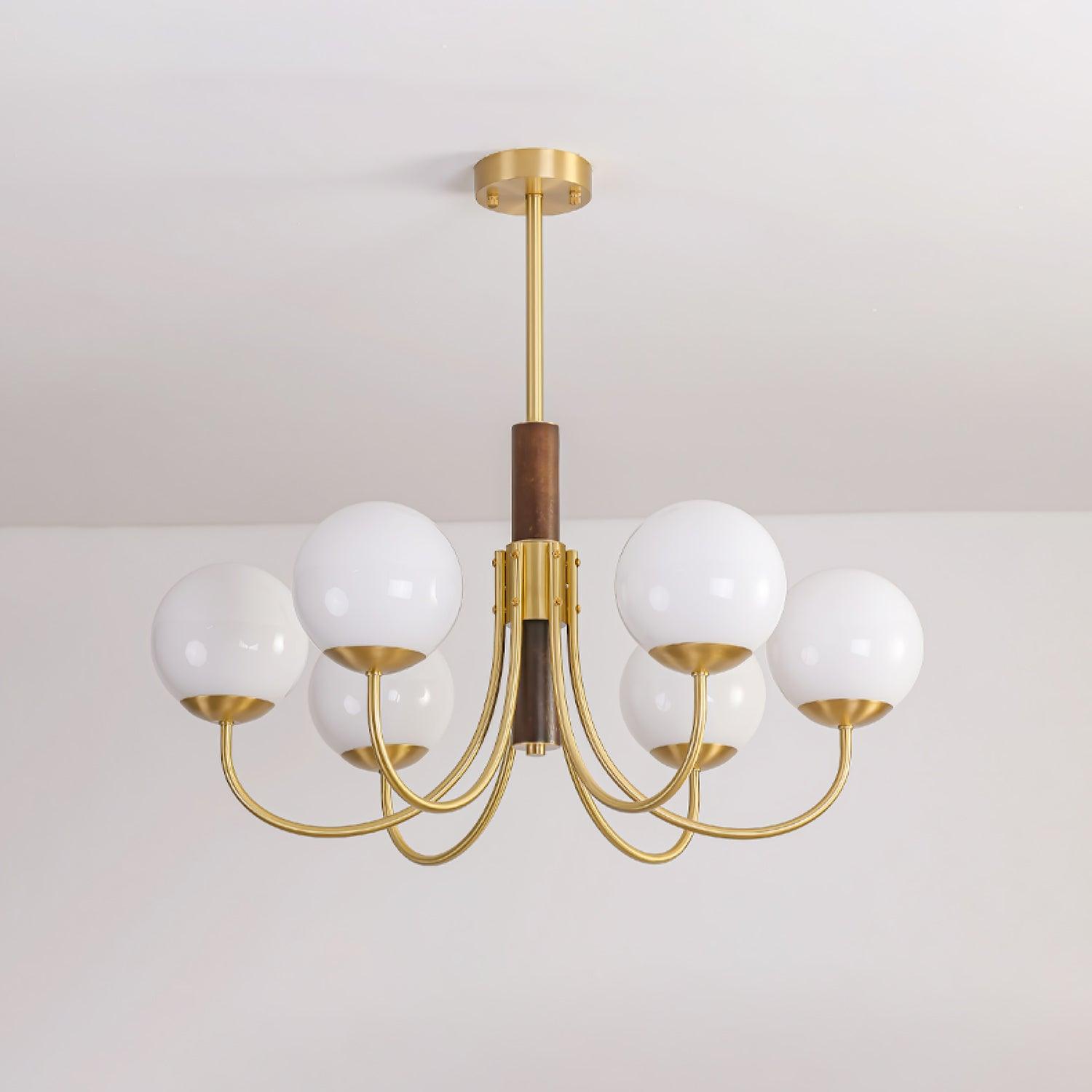 Lustra Chandelier Midas Touch Walnut Sphere Brass - Letslighting