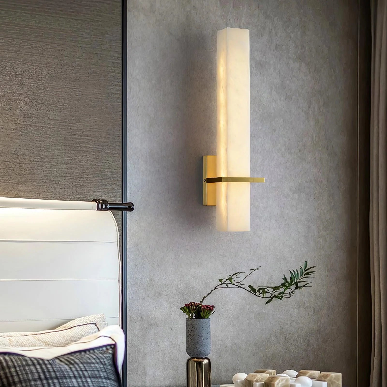 Ritta Wall Lamp White Alabaster Brass Modern Cuboid - Letslighting