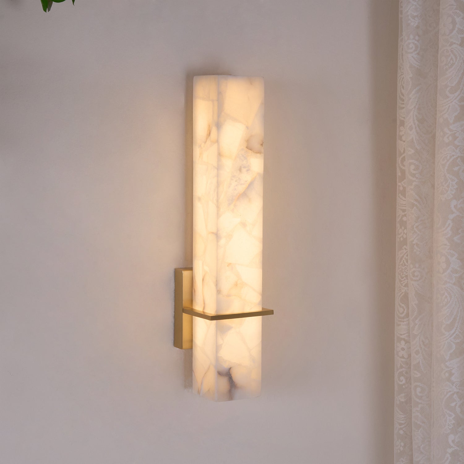 Ritta Wall Lamp White Alabaster Brass Modern Cuboid - Letslighting