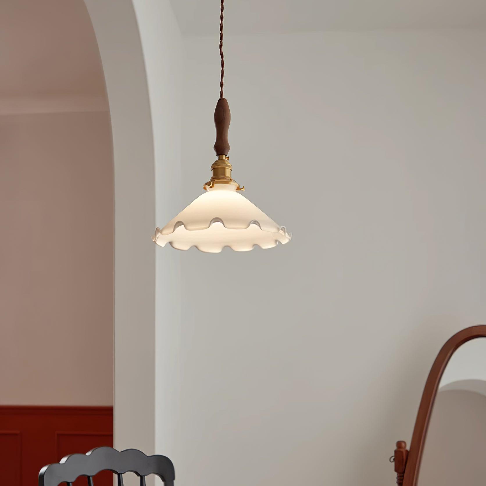 Milky Flower Pendant Light Glass Ruffle Organic - Letslighting