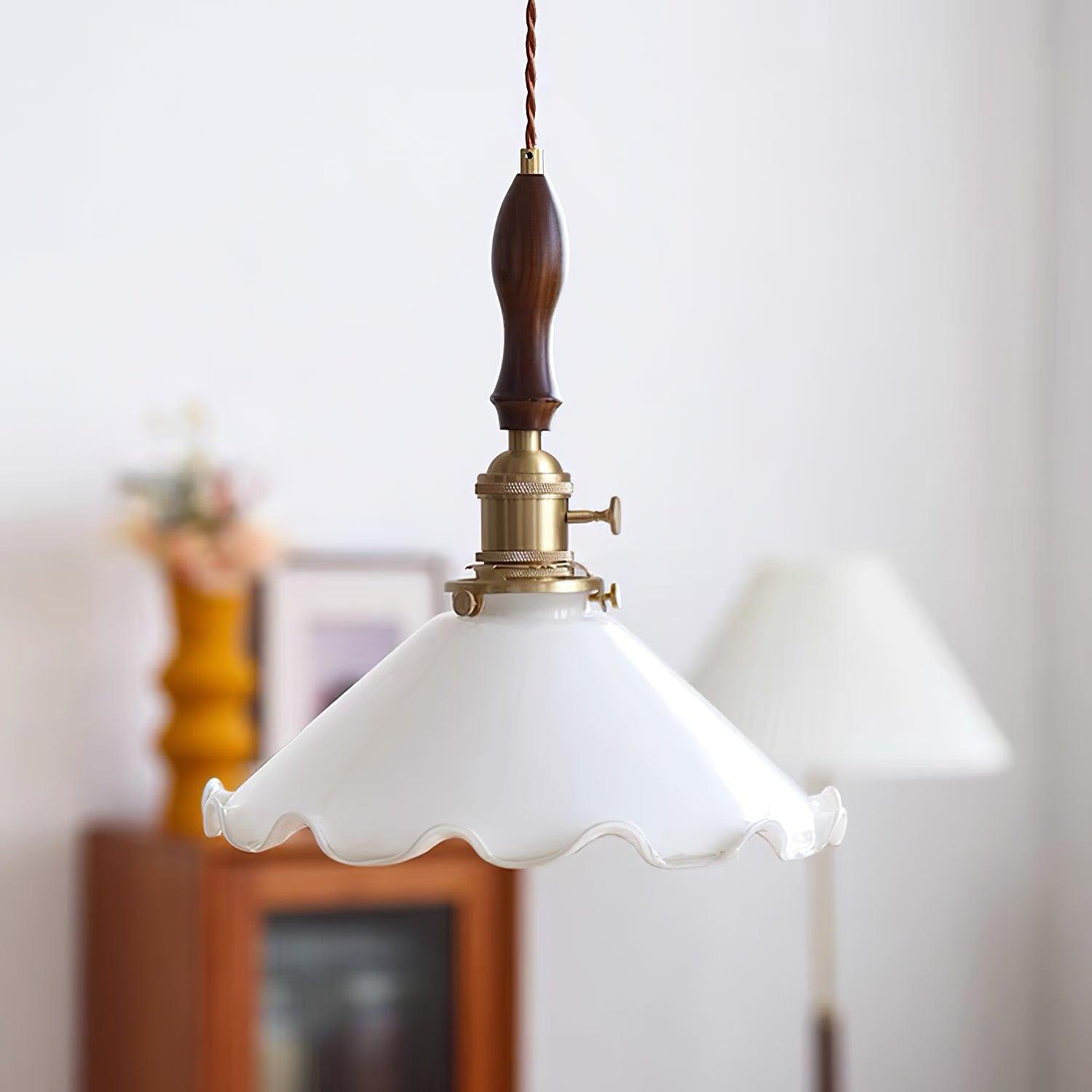 Milky Flower Pendant Light Glass Ruffle Organic - Letslighting