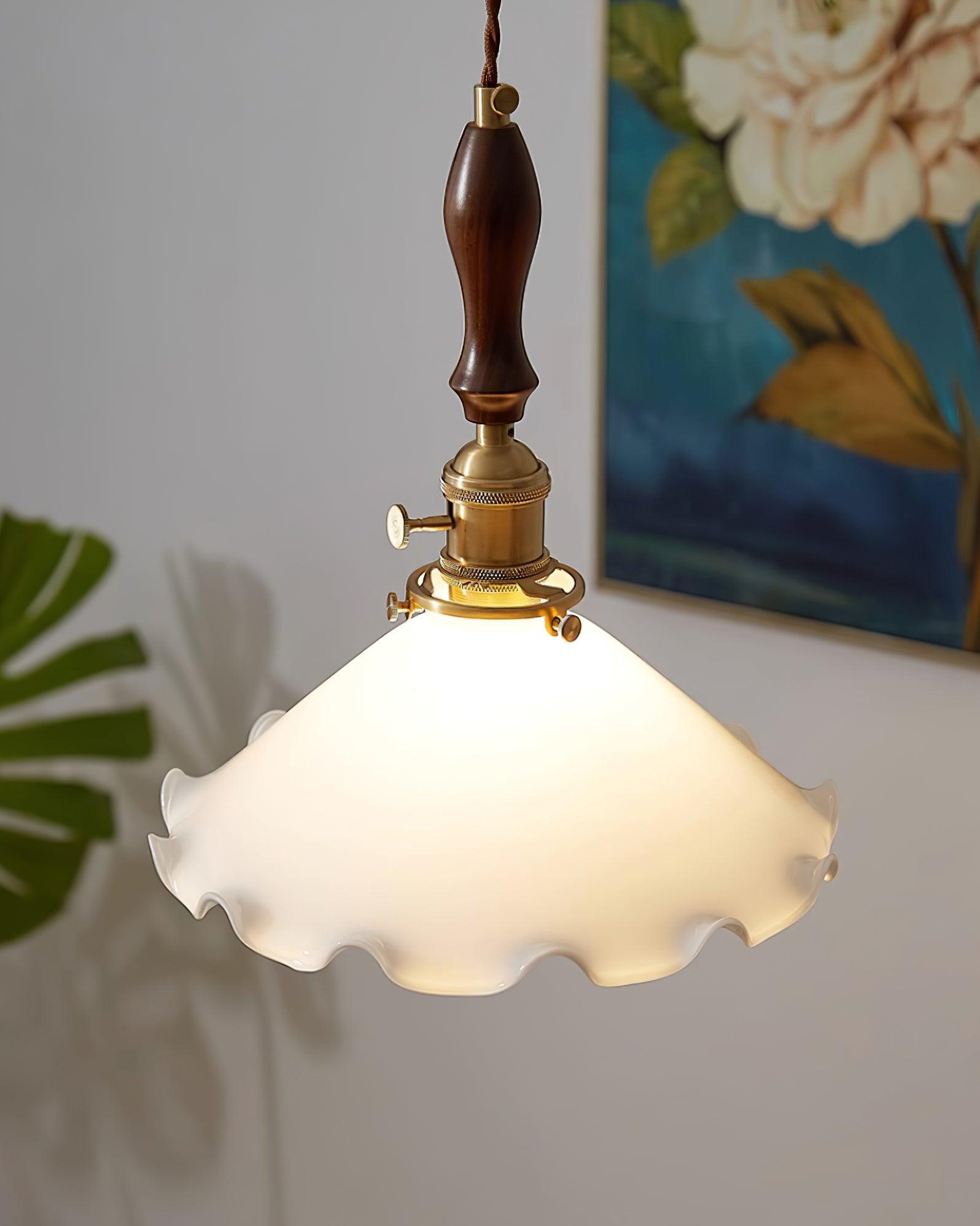 Milky Flower Pendant Light Glass Ruffle Organic - Letslighting