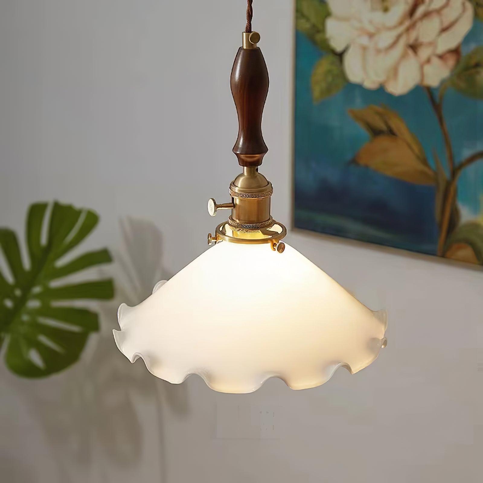 Milky Flower Pendant Light Glass Ruffle Organic - Letslighting