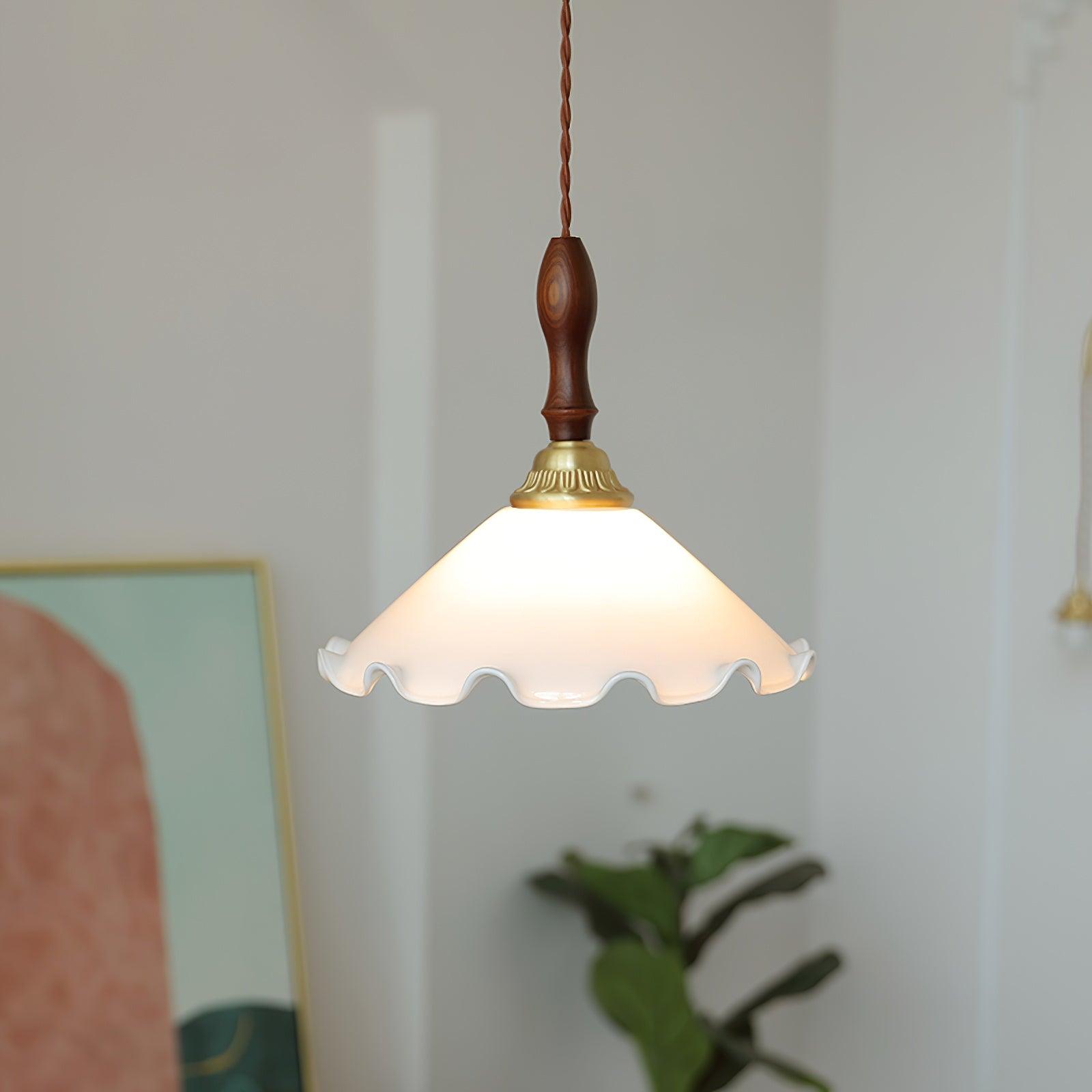 Milky Flower Pendant Light Glass Ruffle Organic - Letslighting