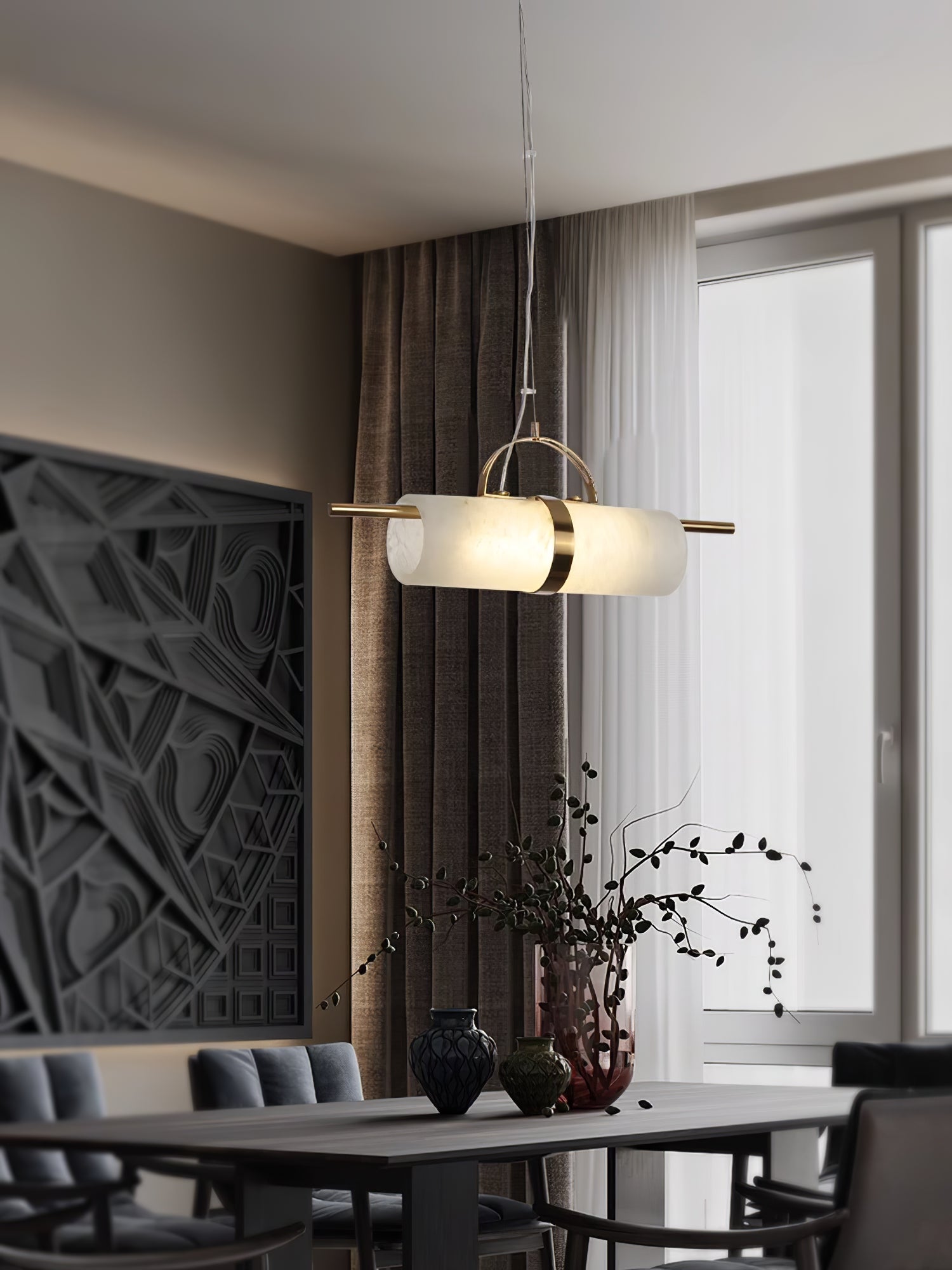 Atheor Modern Minimalist Cylindrical Alabaster Pendant Light - Letslighting