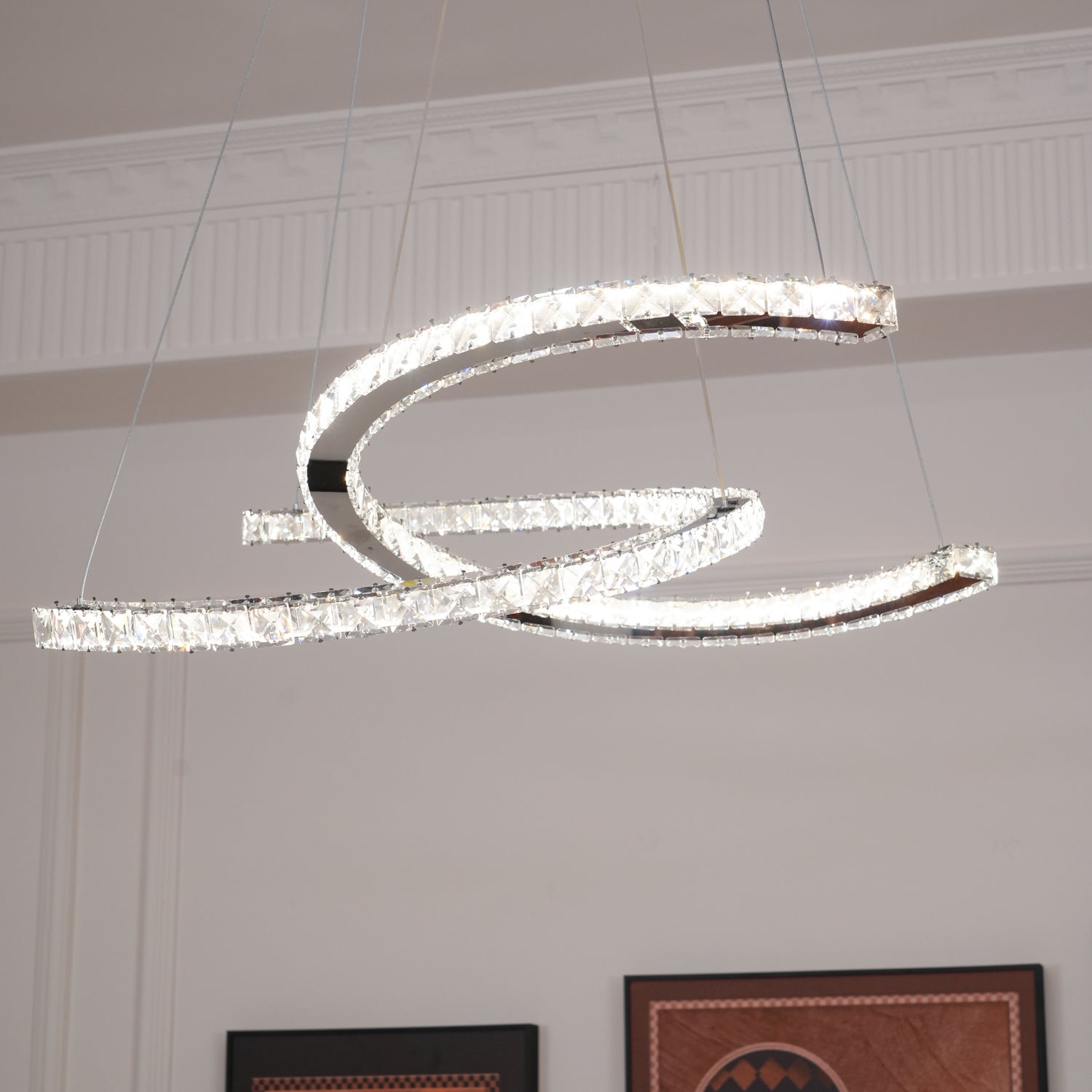 Lustra Chandelier Crystal Double C Modern Silver 2-Ring - Letslighting