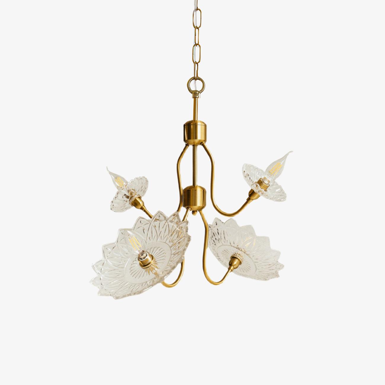 Lustra Chandelier Brass Glass Floral Vintage - Letslighting