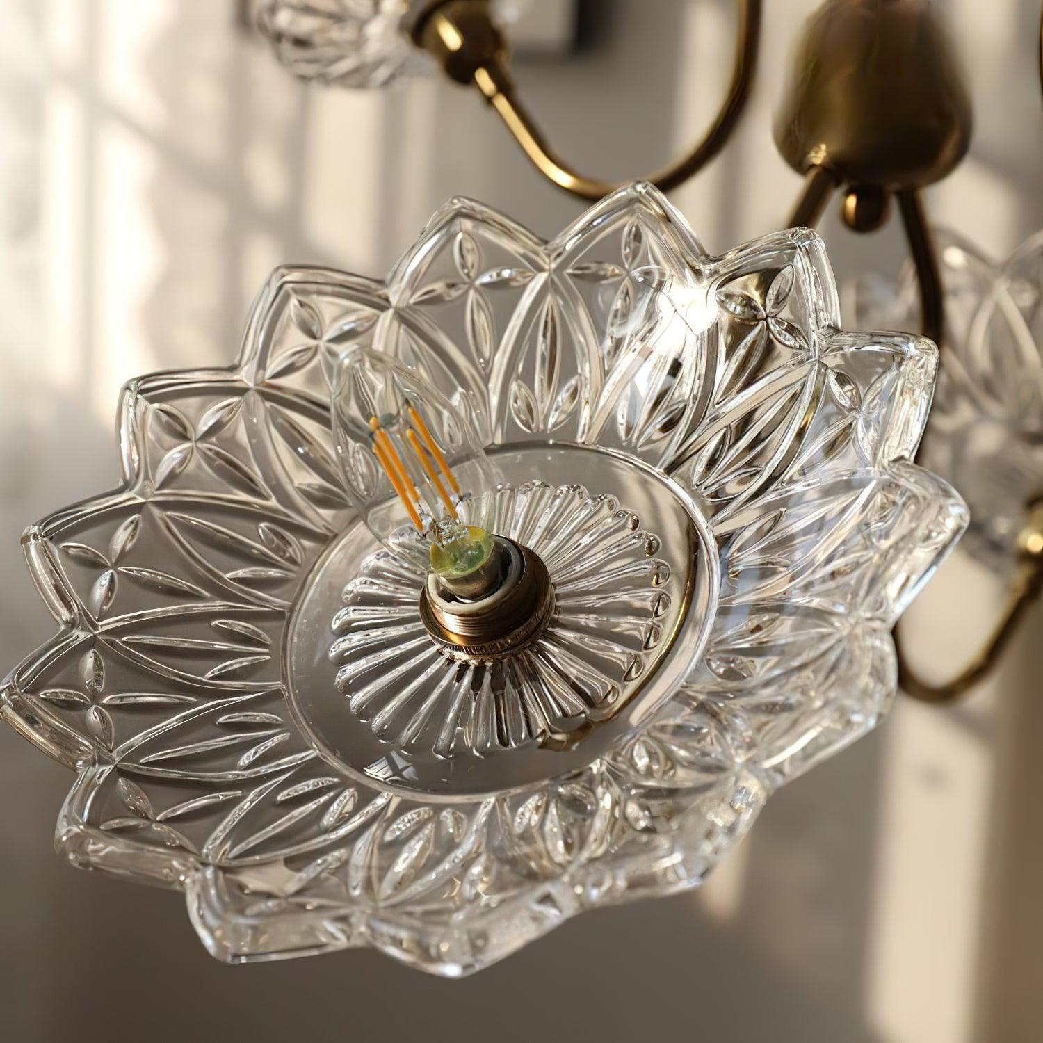 Lustra Chandelier Brass Glass Floral Vintage - Letslighting