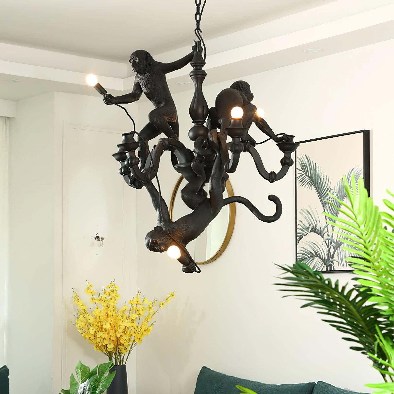 Lustra Chandelier Monkey Black Playful Sculpture - Letslighting
