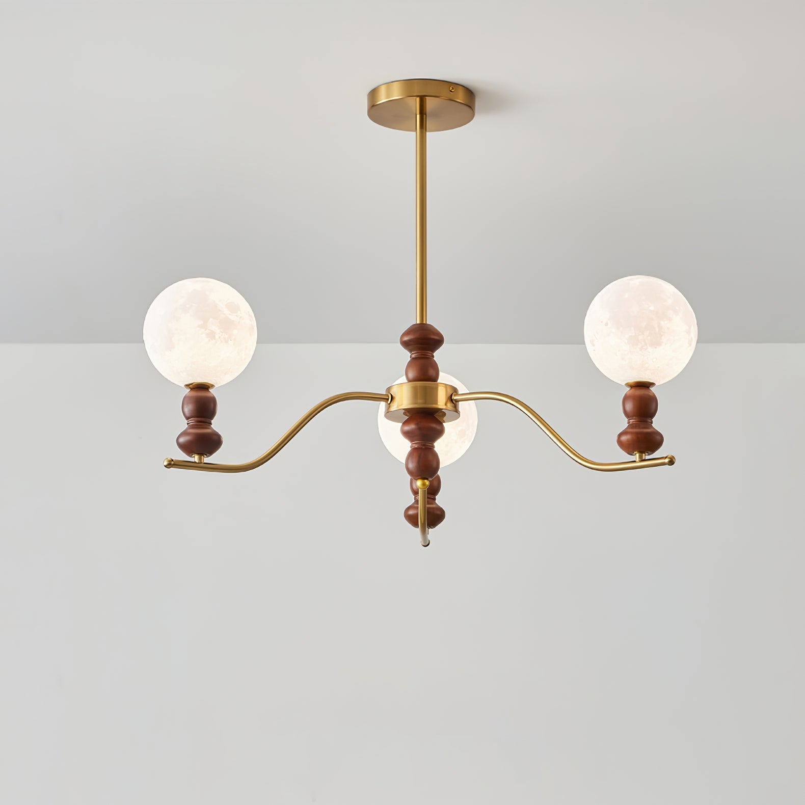 Lustra Chandelier Brass Wood Moon Globe Elegant - Letslighting