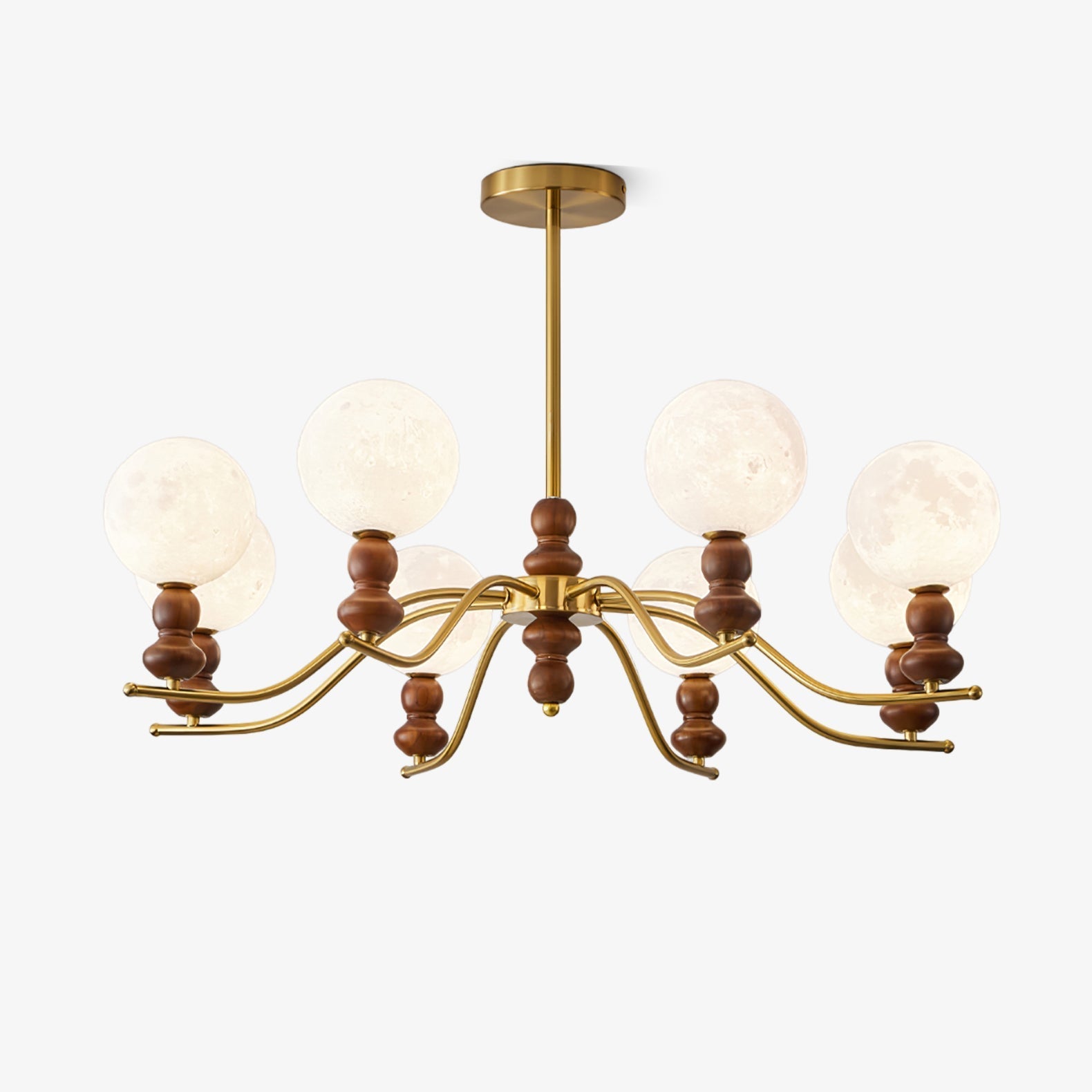 Lustra Chandelier Brass Wood Moon Globe Elegant - Letslighting