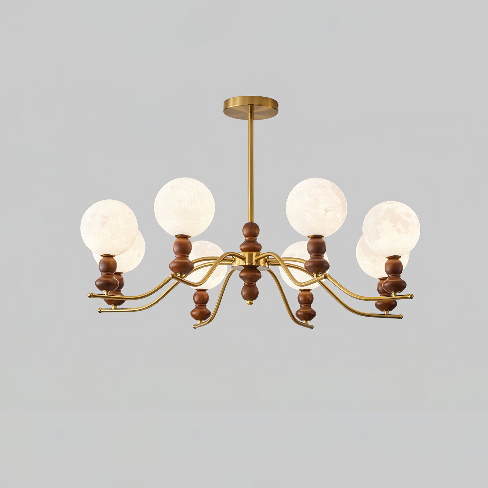 Lustra Chandelier Brass Wood Moon Globe Elegant - Letslighting