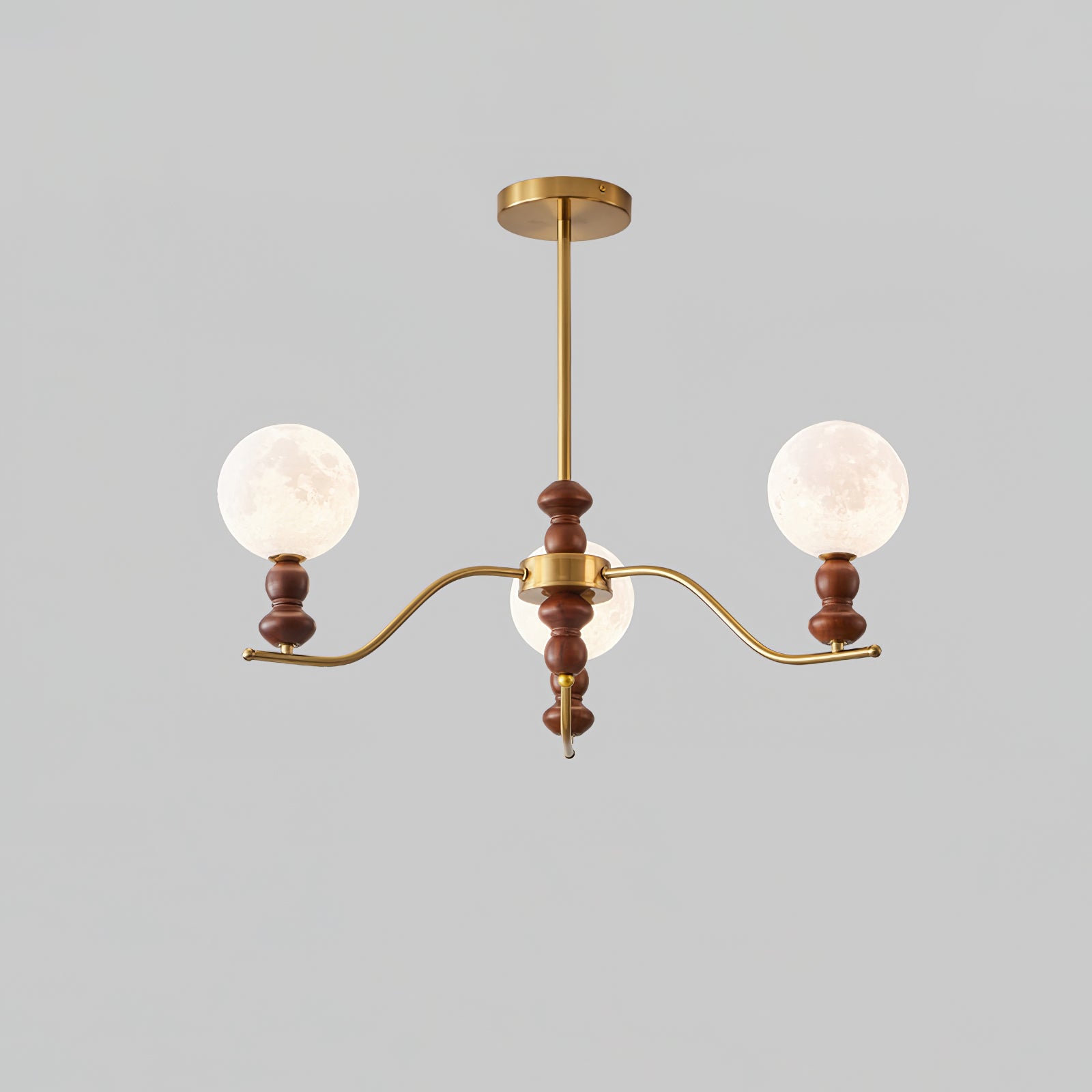 Lustra Chandelier Brass Wood Moon Globe Elegant - Letslighting