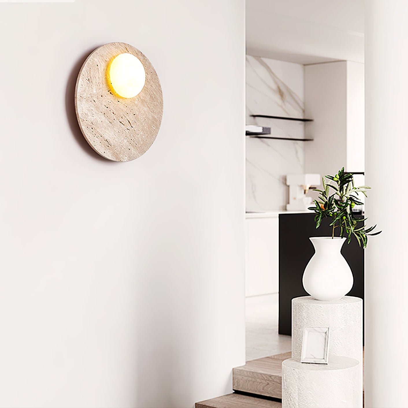 Moonwake Modern Travertine Wall Light