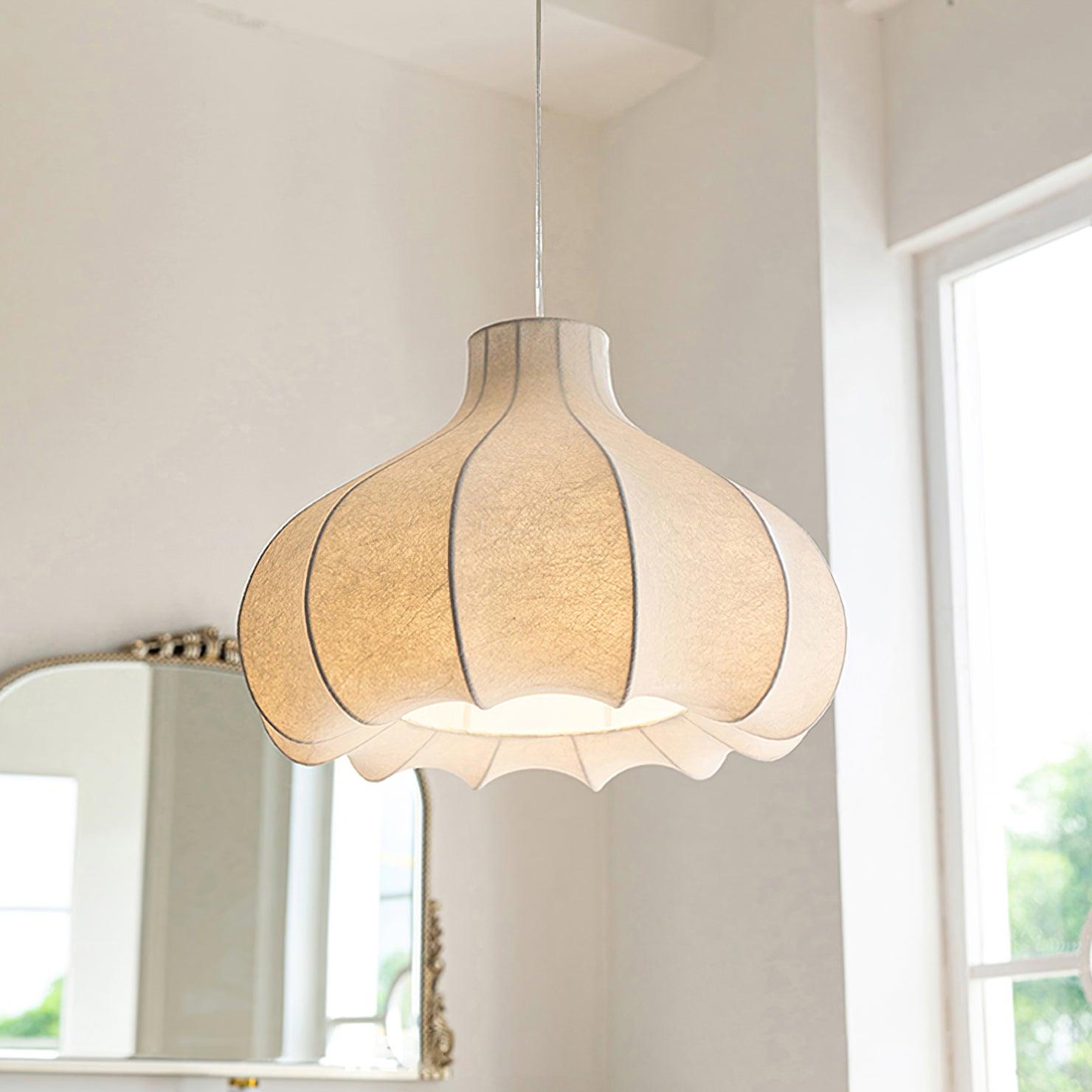 Pendant Lamp Silky Pleated Silk Shade White Elegant - Letslighting