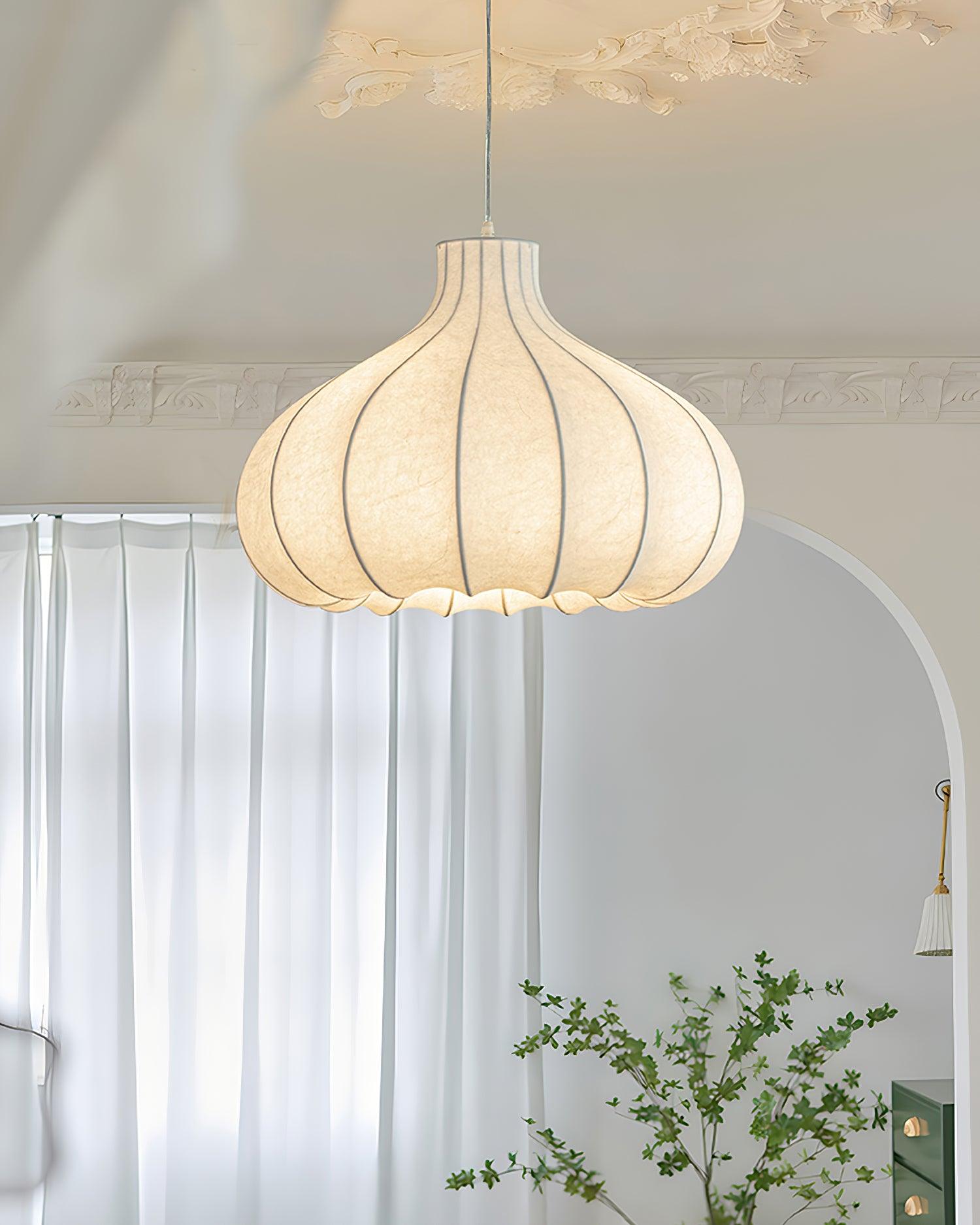 Pendant Lamp Silky Pleated Silk Shade White Elegant - Letslighting