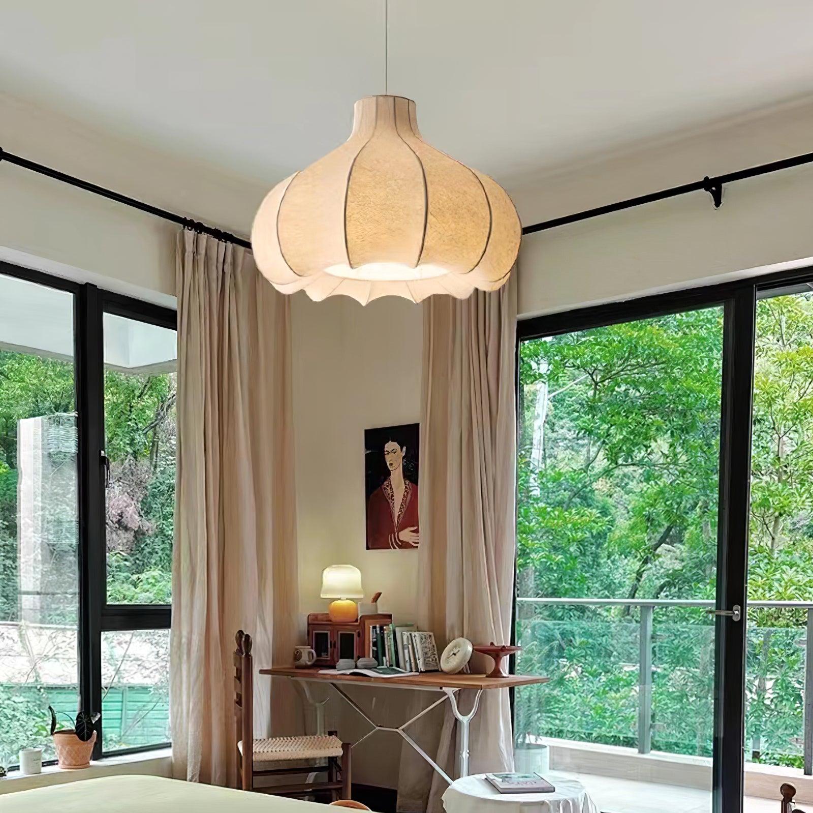Pendant Lamp Silky Pleated Silk Shade White Elegant - Letslighting