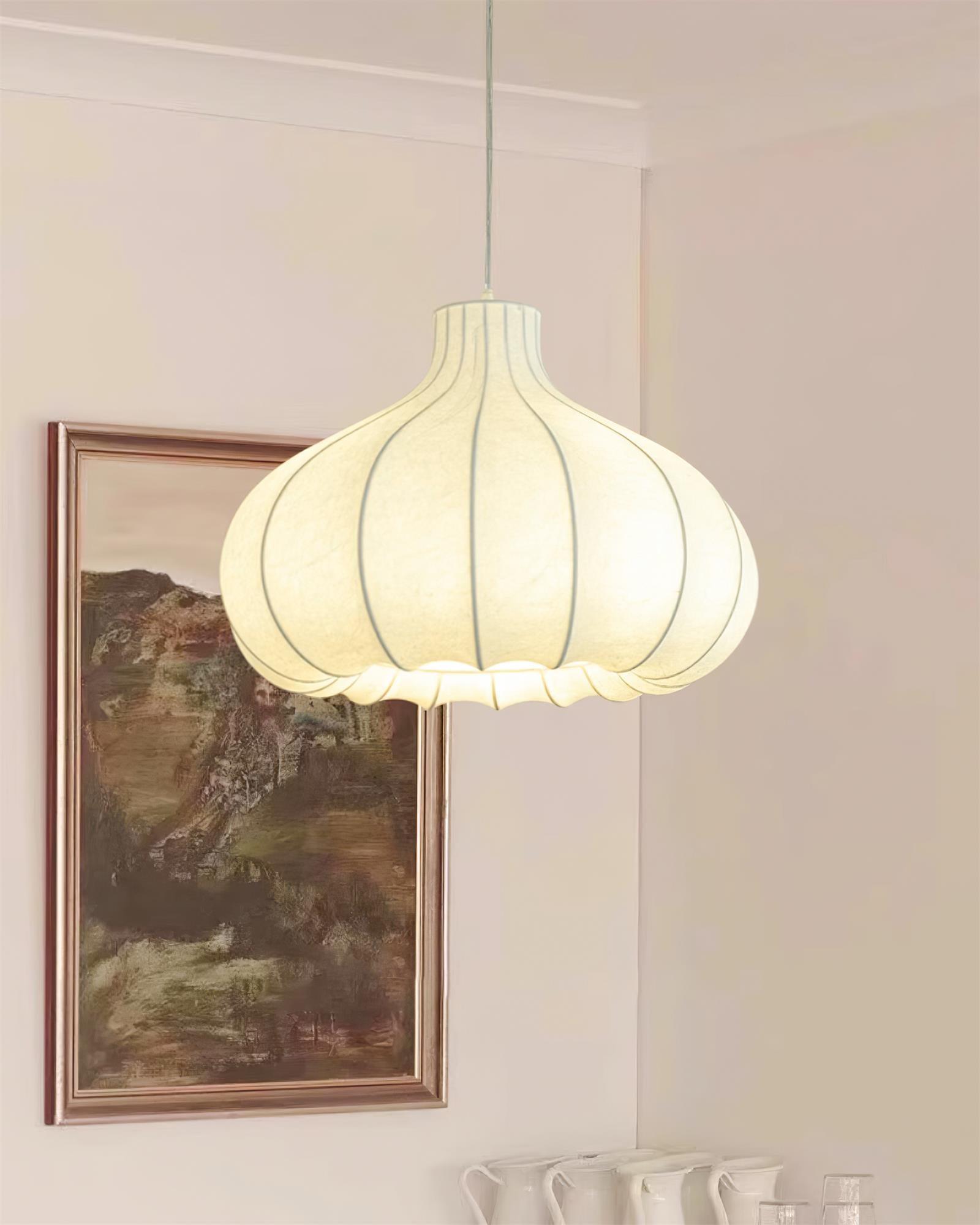 Pendant Lamp Silky Pleated Silk Shade White Elegant - Letslighting