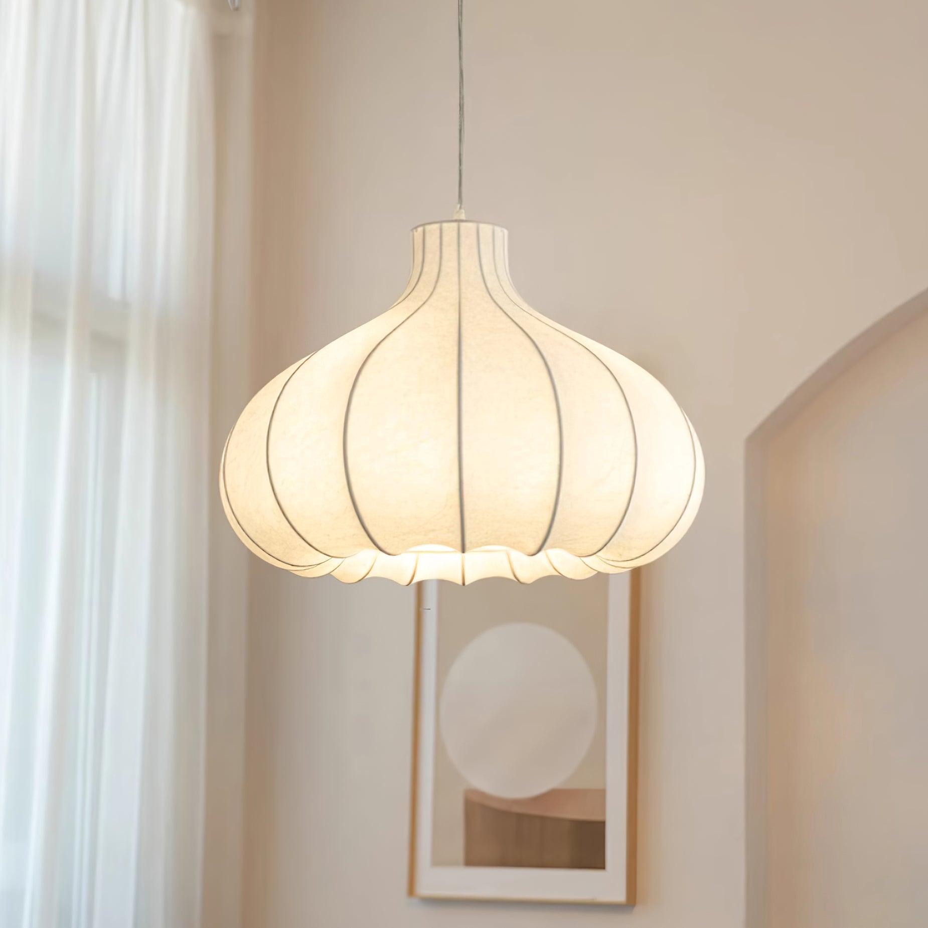 Pendant Lamp Silky Pleated Silk Shade White Elegant - Letslighting