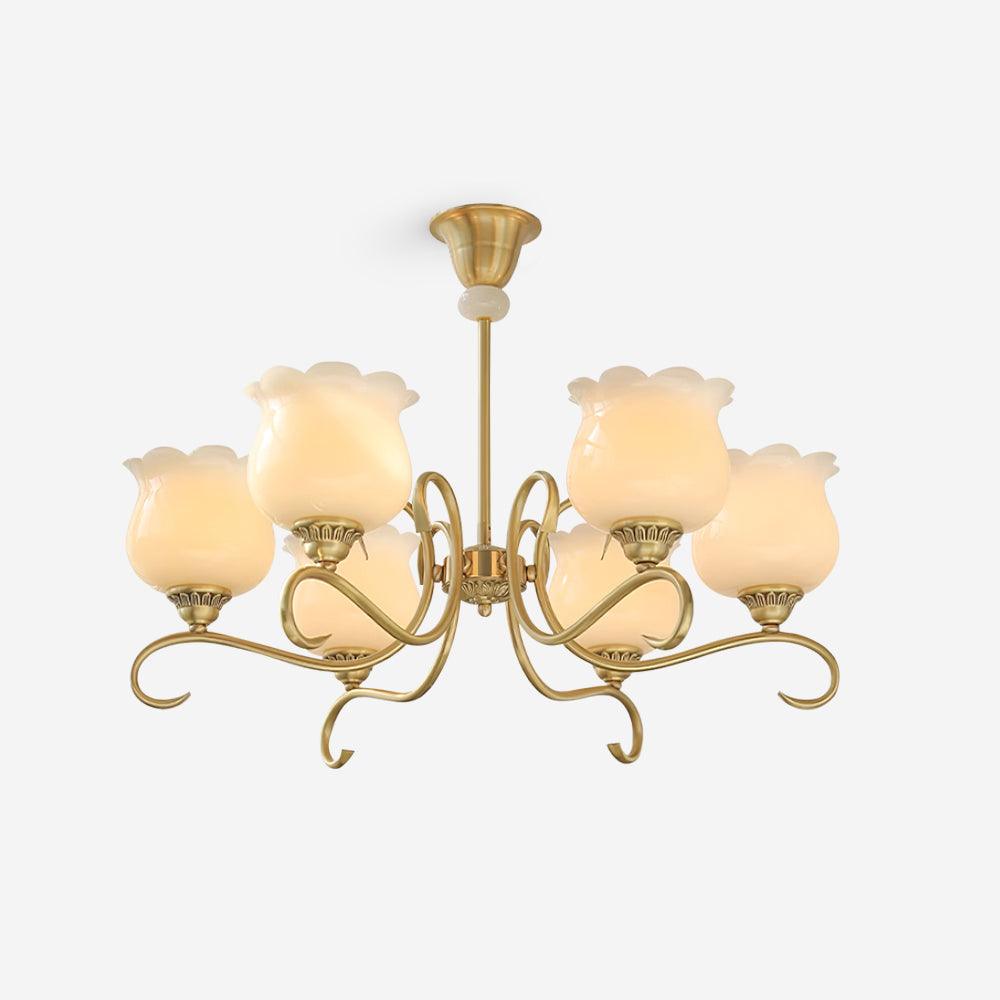 Mullan Chandelier Brass Resin Shades Floral Sculptural - Letslighting