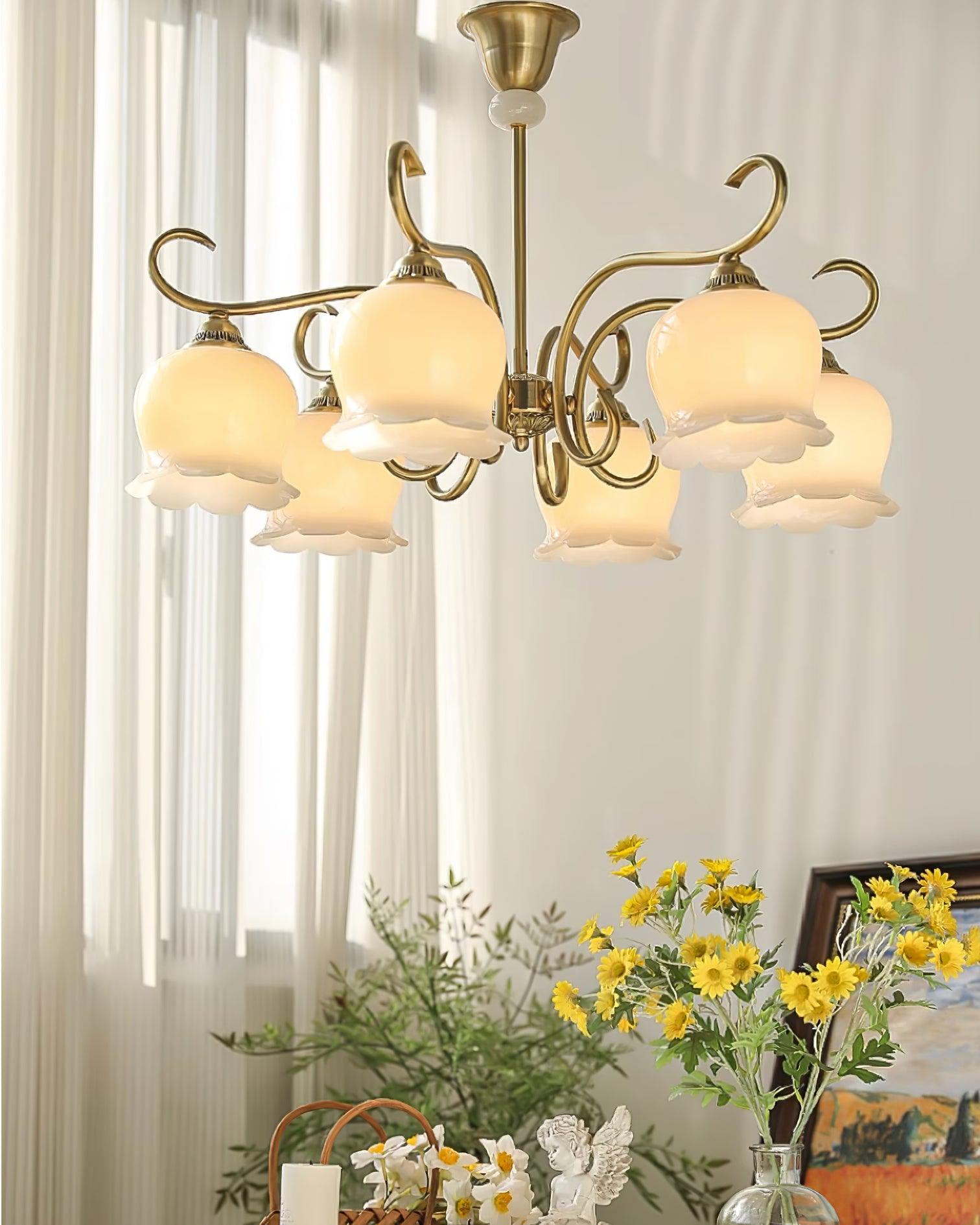 Mullan Chandelier Brass Resin Shades Floral Sculptural - Letslighting