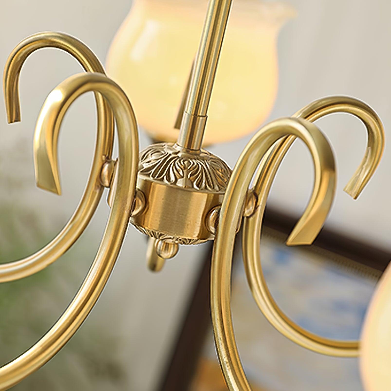 Mullan Chandelier Brass Resin Shades Floral Sculptural - Letslighting