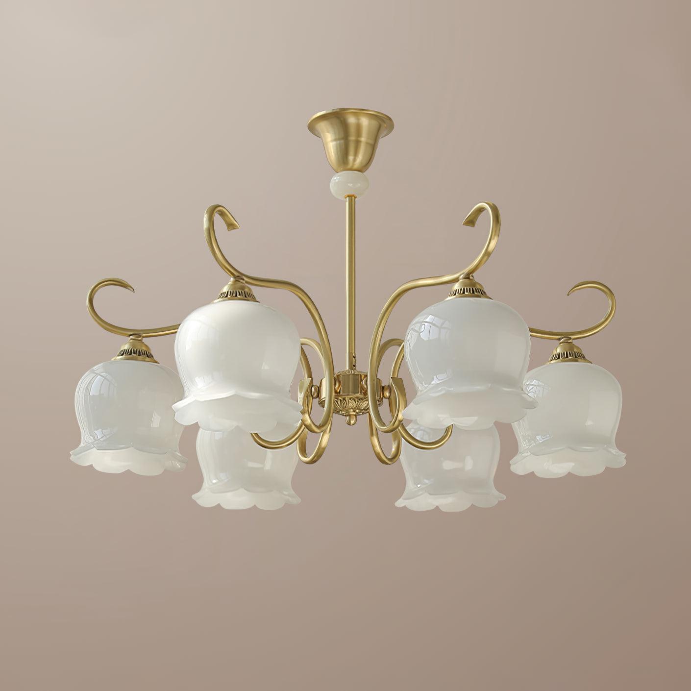 Mullan Chandelier Brass Resin Shades Floral Sculptural - Letslighting