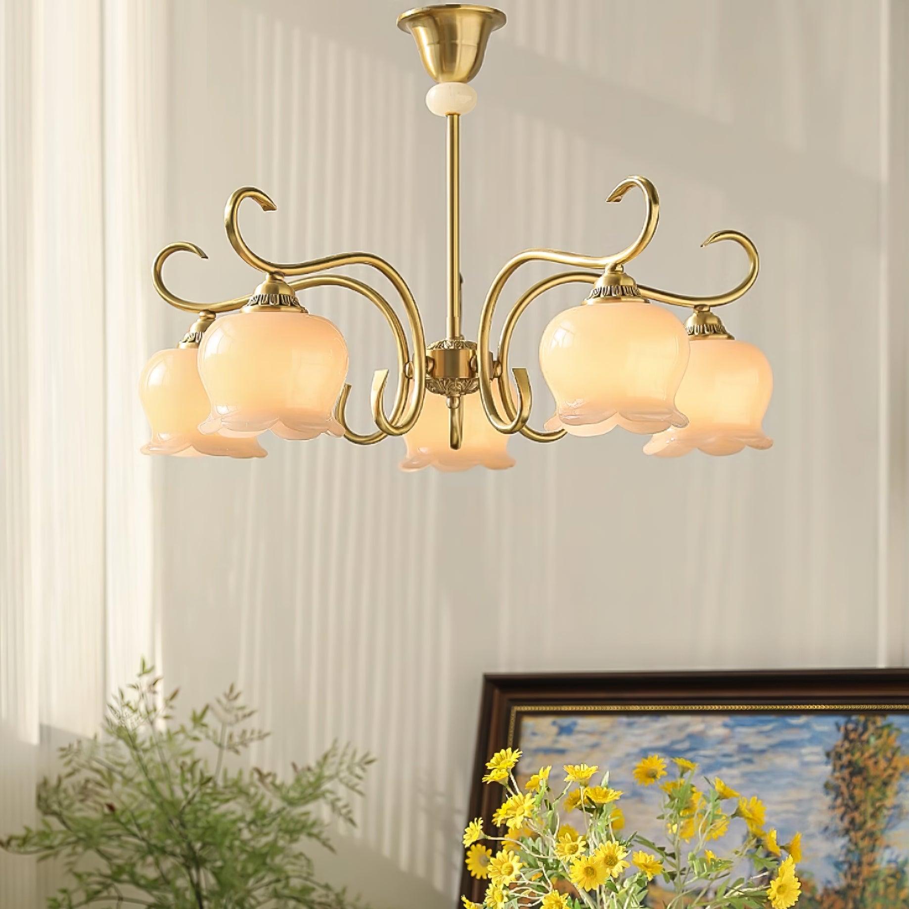 Mullan Chandelier Brass Resin Shades Floral Sculptural - Letslighting