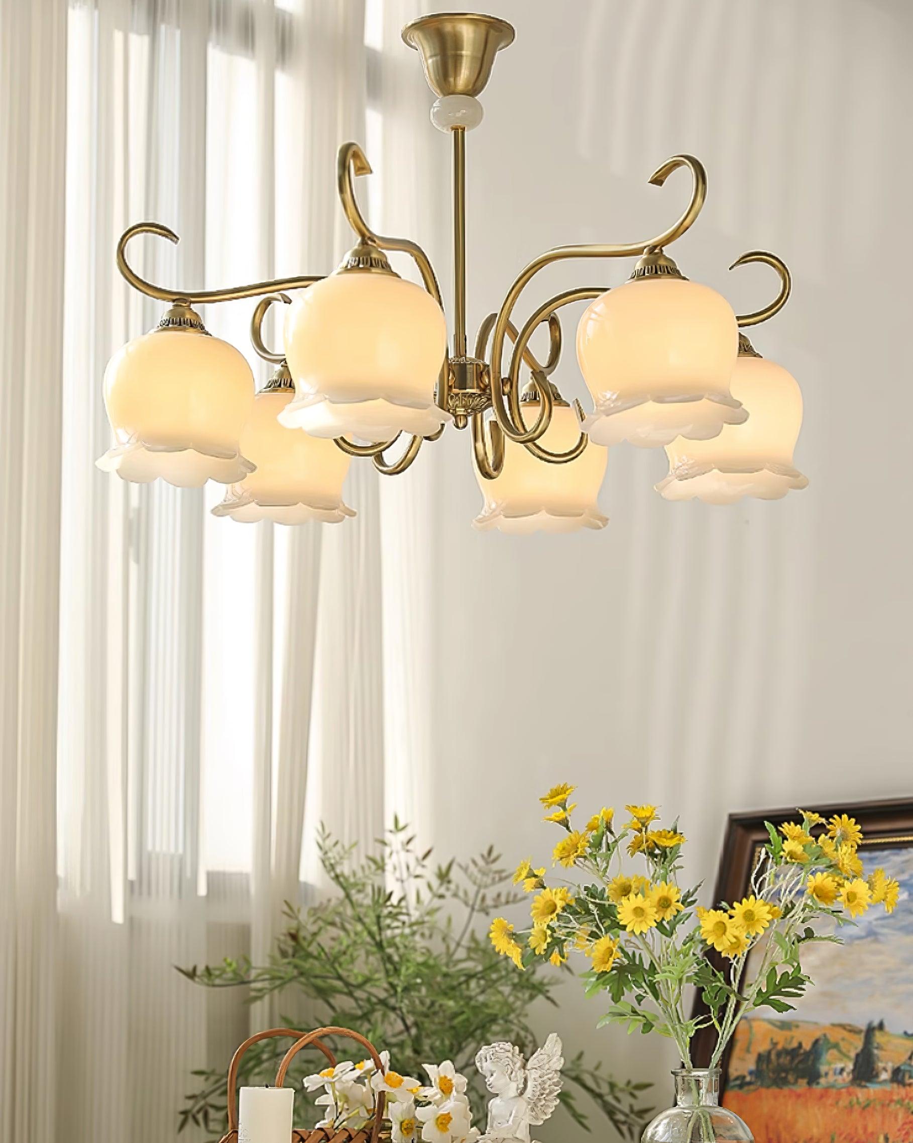 Mullan Chandelier Brass Resin Shades Floral Sculptural - Letslighting